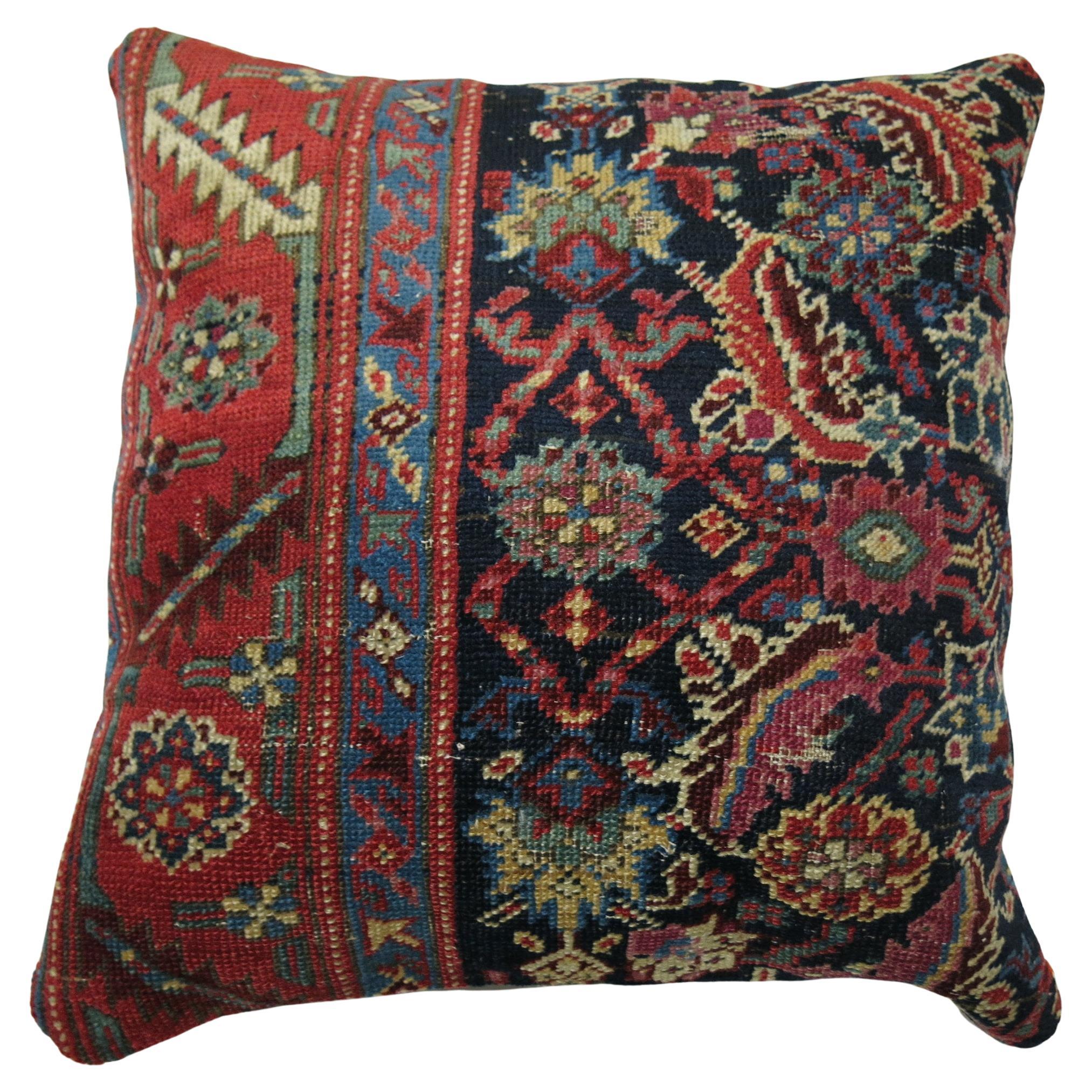 Zabihi Collection Navy Antique Rug Pillow For Sale