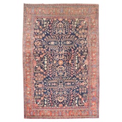 Zabihi Kollektion Marineblauer antiker persischer feiner Sarouk-Teppich mit Flächen