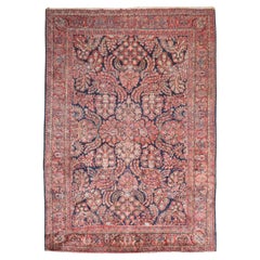 Zabihi Collection Navy Blue Persian Traditional Room Size Sarouk Rug