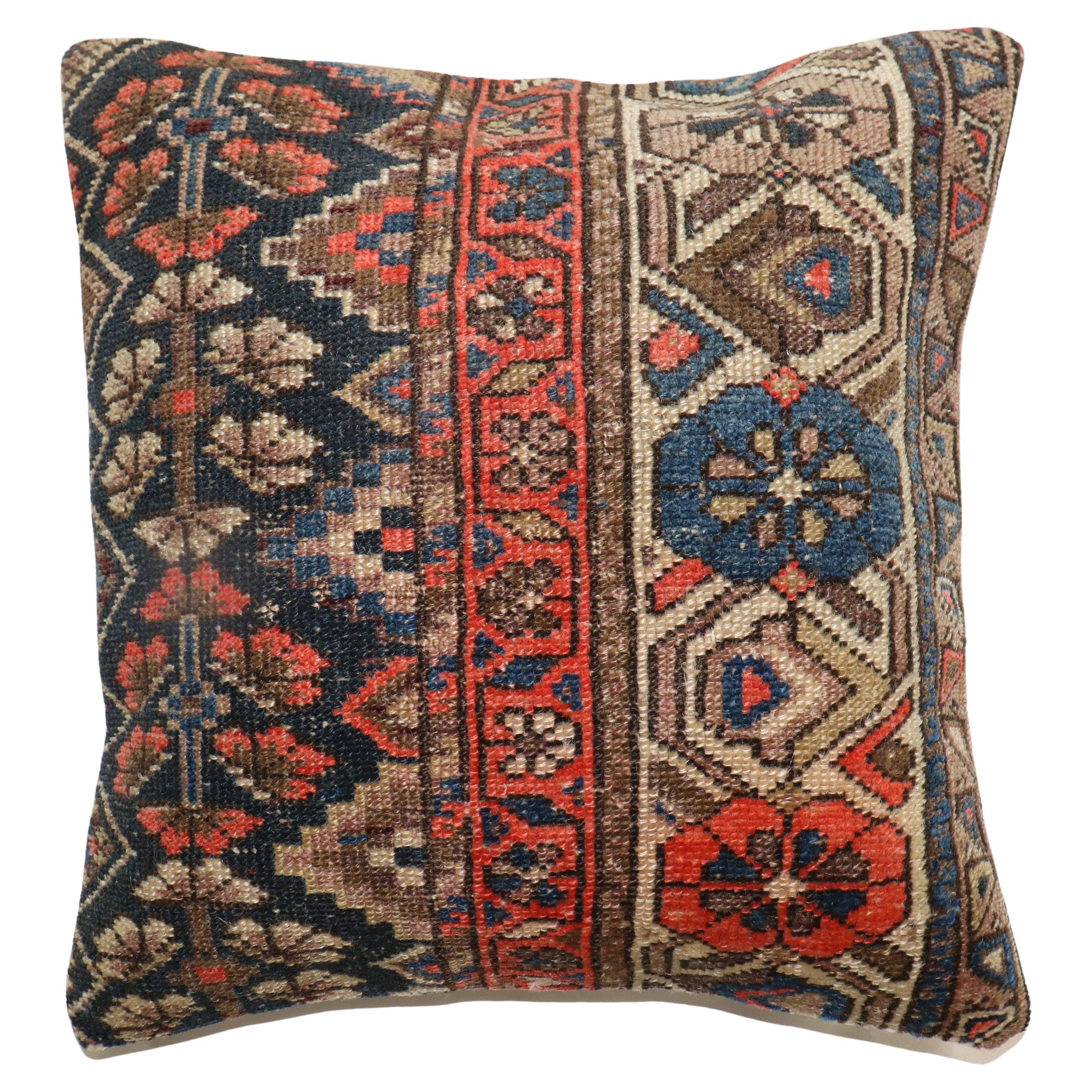 Zabihi Collection Navy Malayer Antique Rug Pillow For Sale