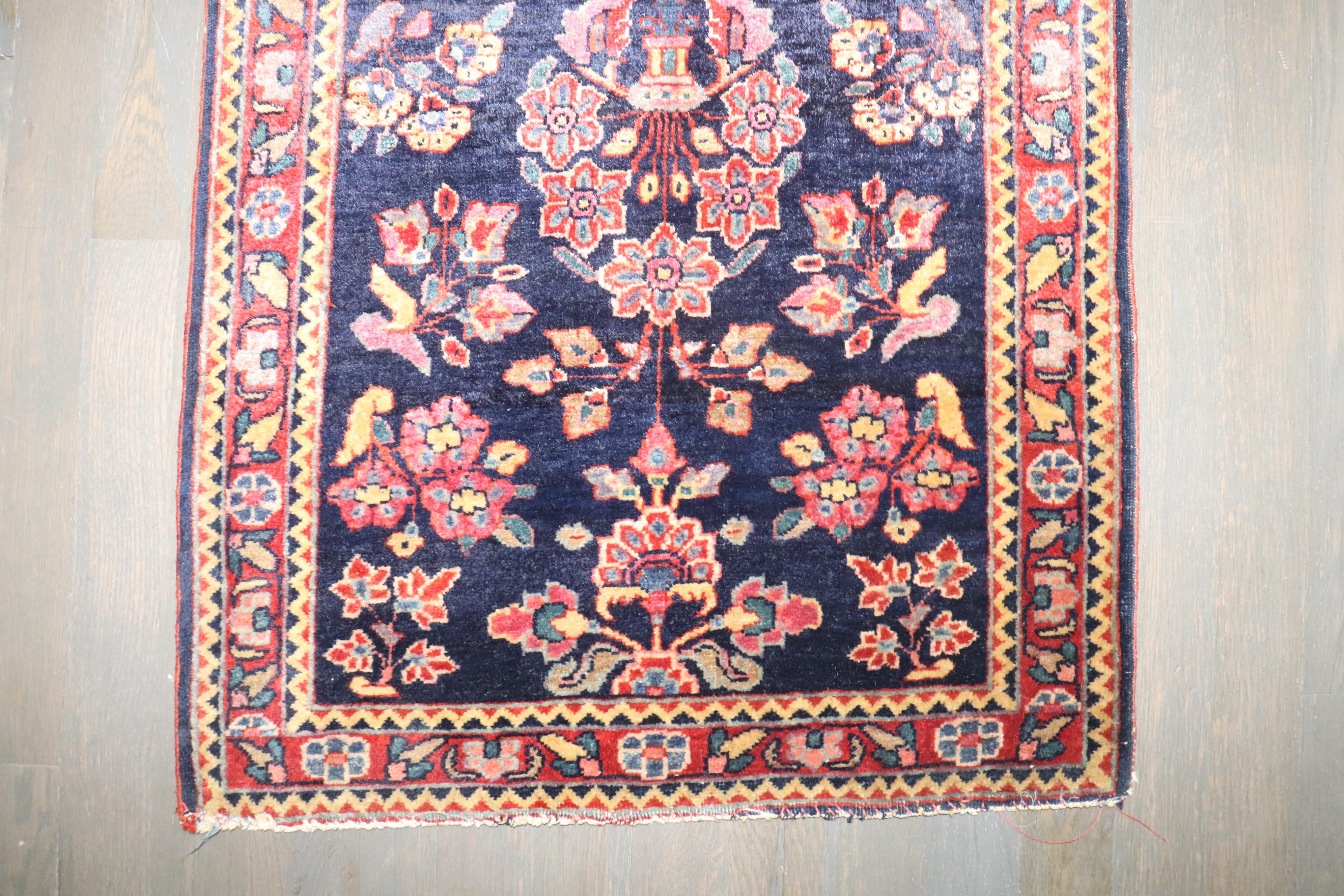 Sarouk Farahan Zabihi Collection Navy Sarouk Mini Rug For Sale
