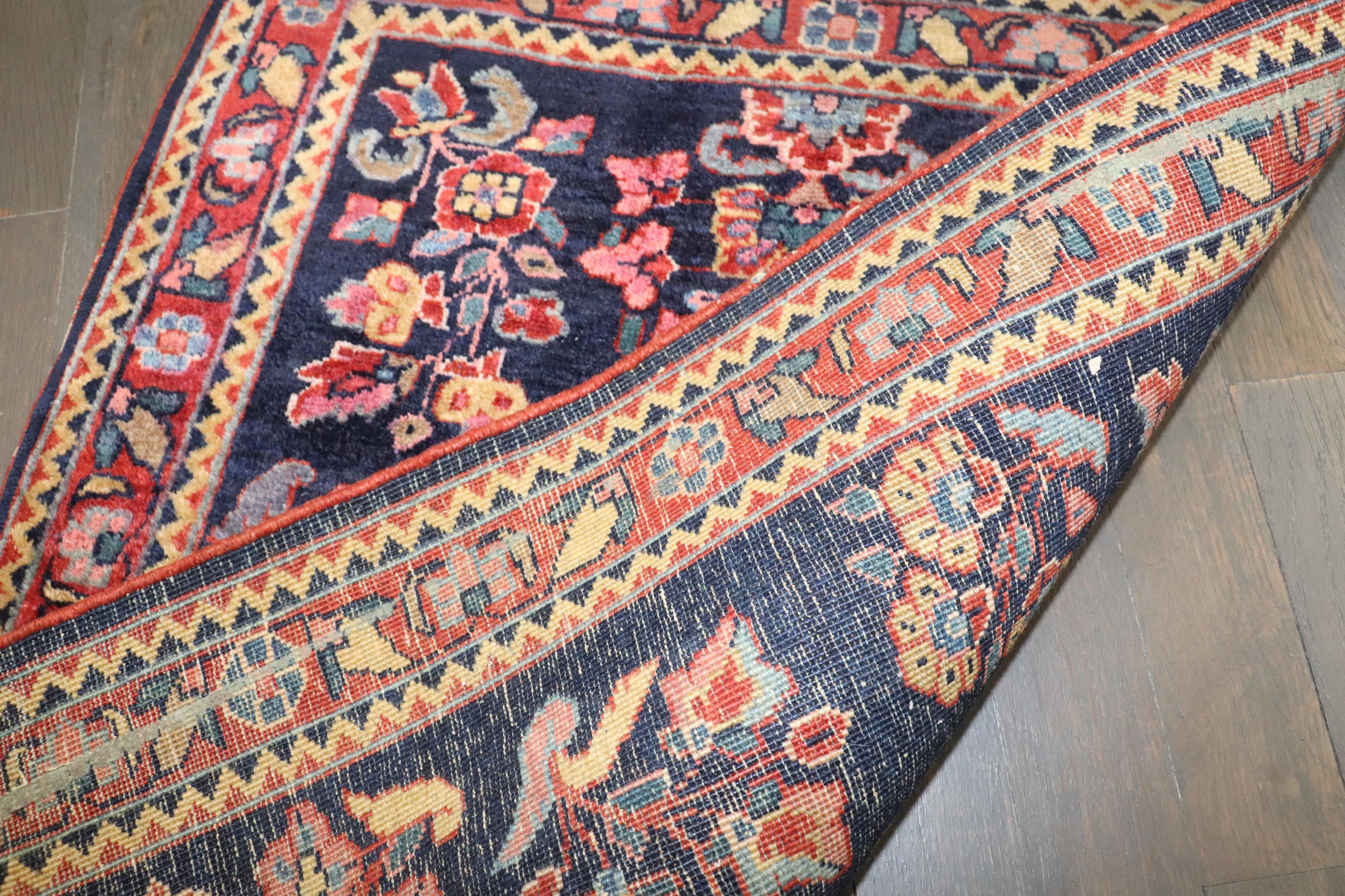 Zabihi Collection Navy Sarouk Mini Rug In Good Condition For Sale In New York, NY
