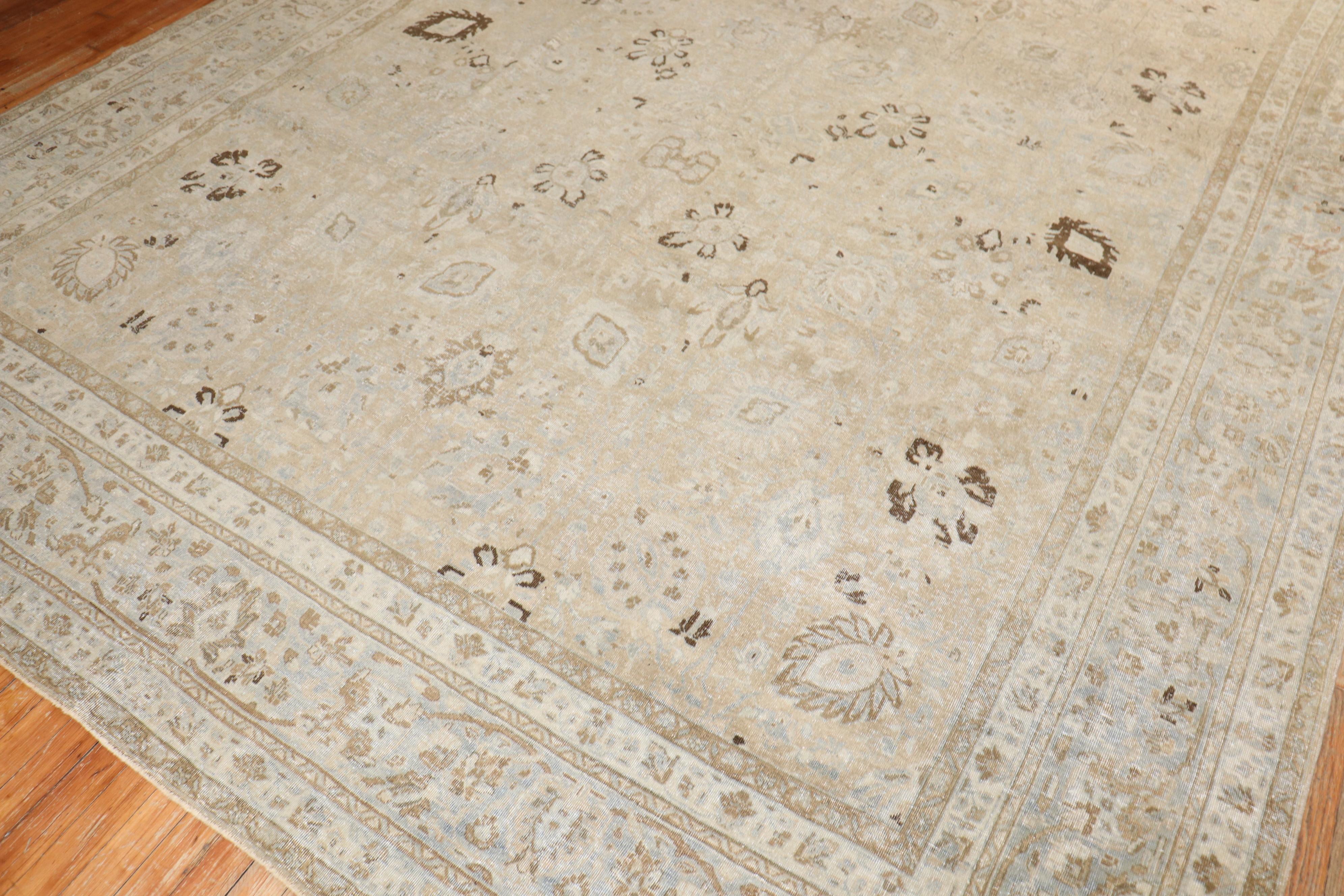 Zabihi Collection Neutral Antique Persian Tabriz Rug For Sale 5