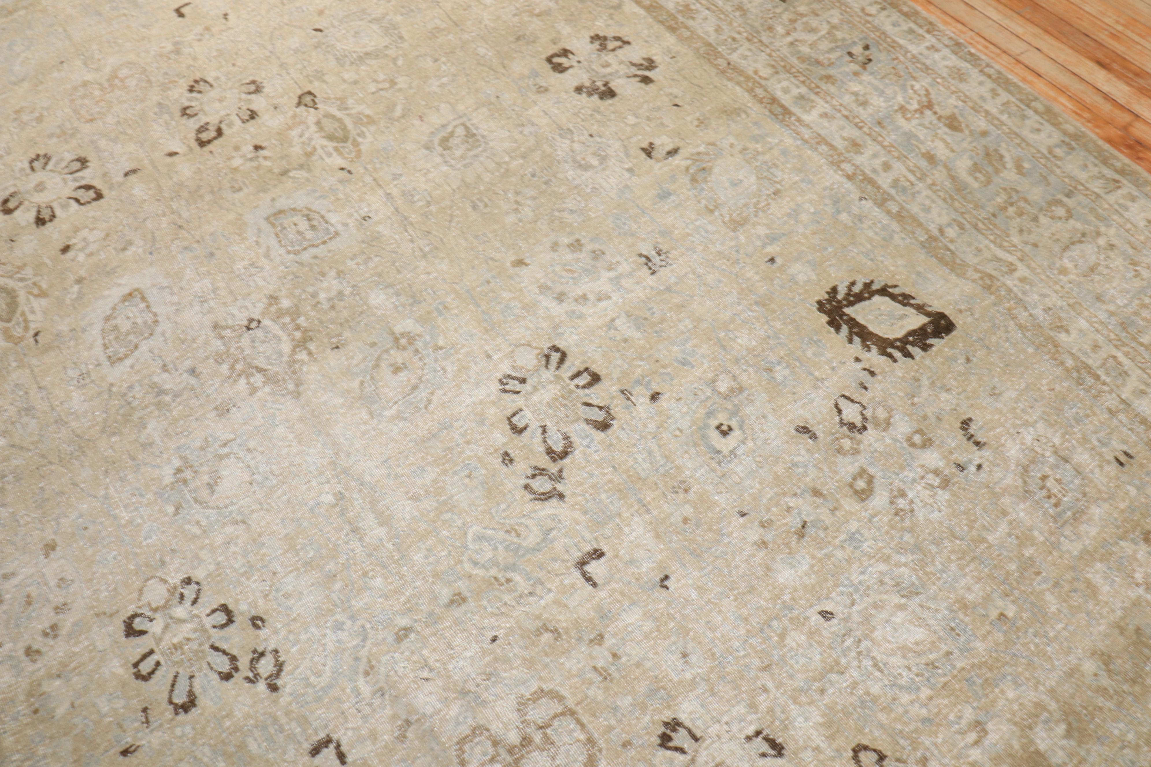 Zabihi Collection Neutral Antique Persian Tabriz Rug For Sale 7