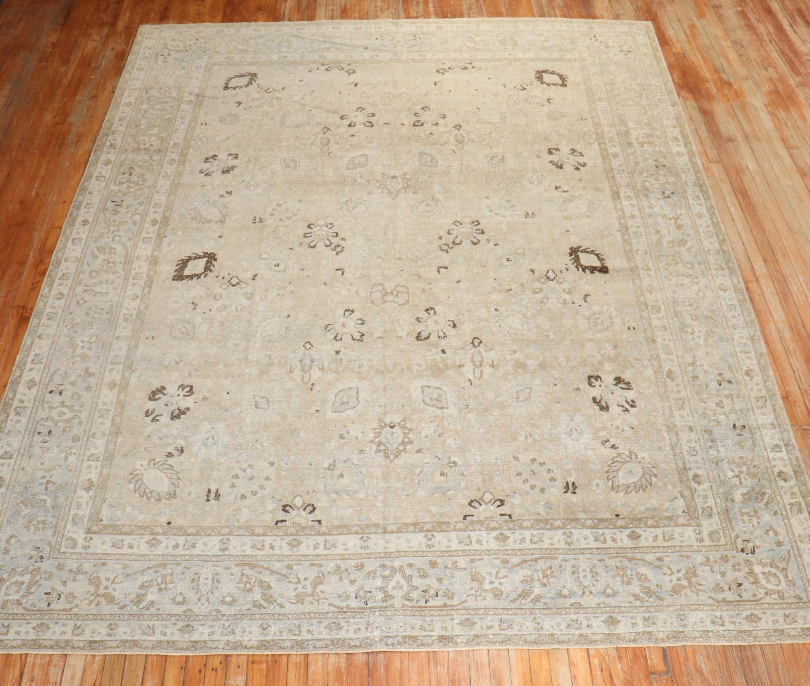 Zabihi Collection Neutral Antique Persian Tabriz Rug For Sale 8