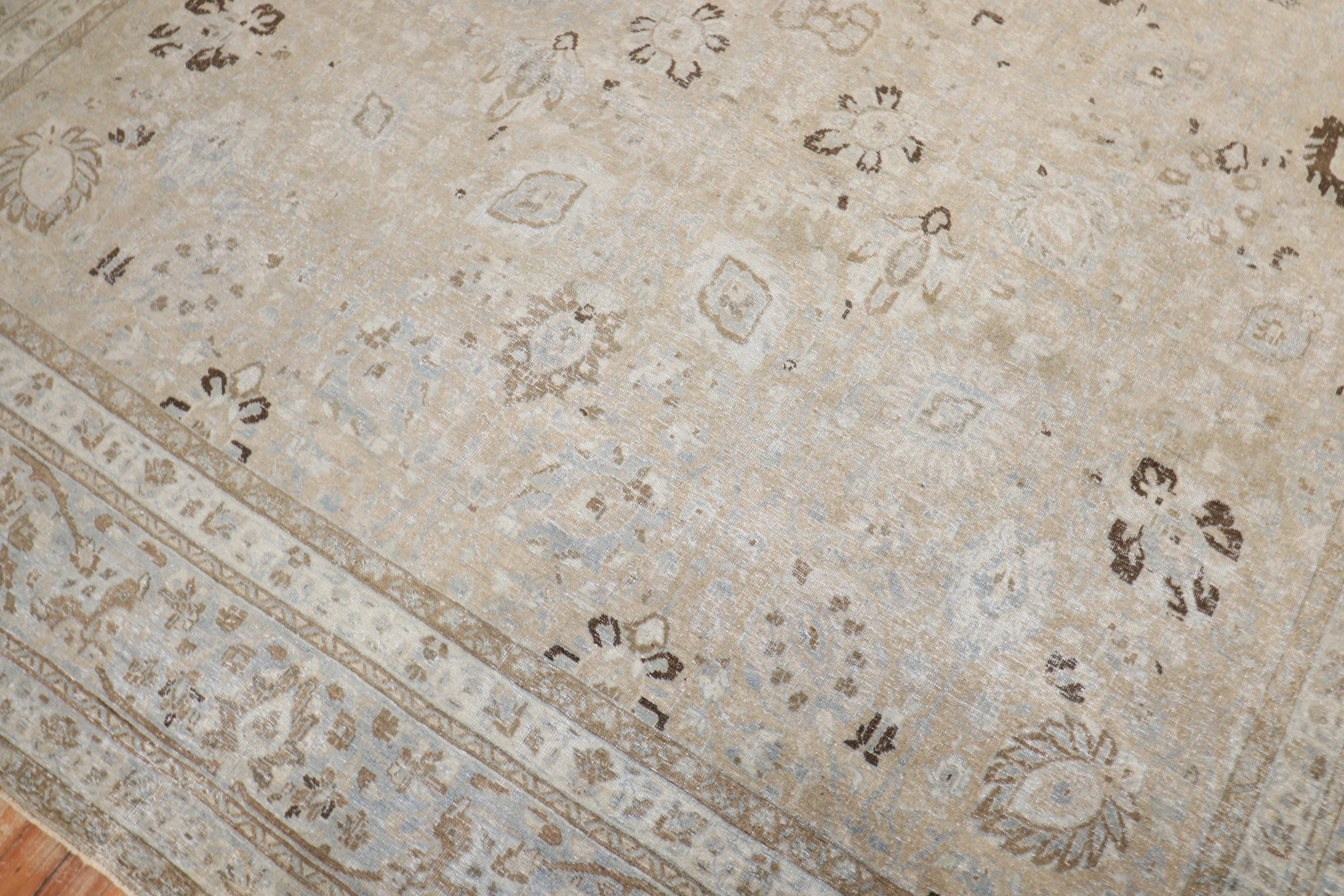 Zabihi Collection Neutral Antique Persian Tabriz Rug In Good Condition For Sale In New York, NY