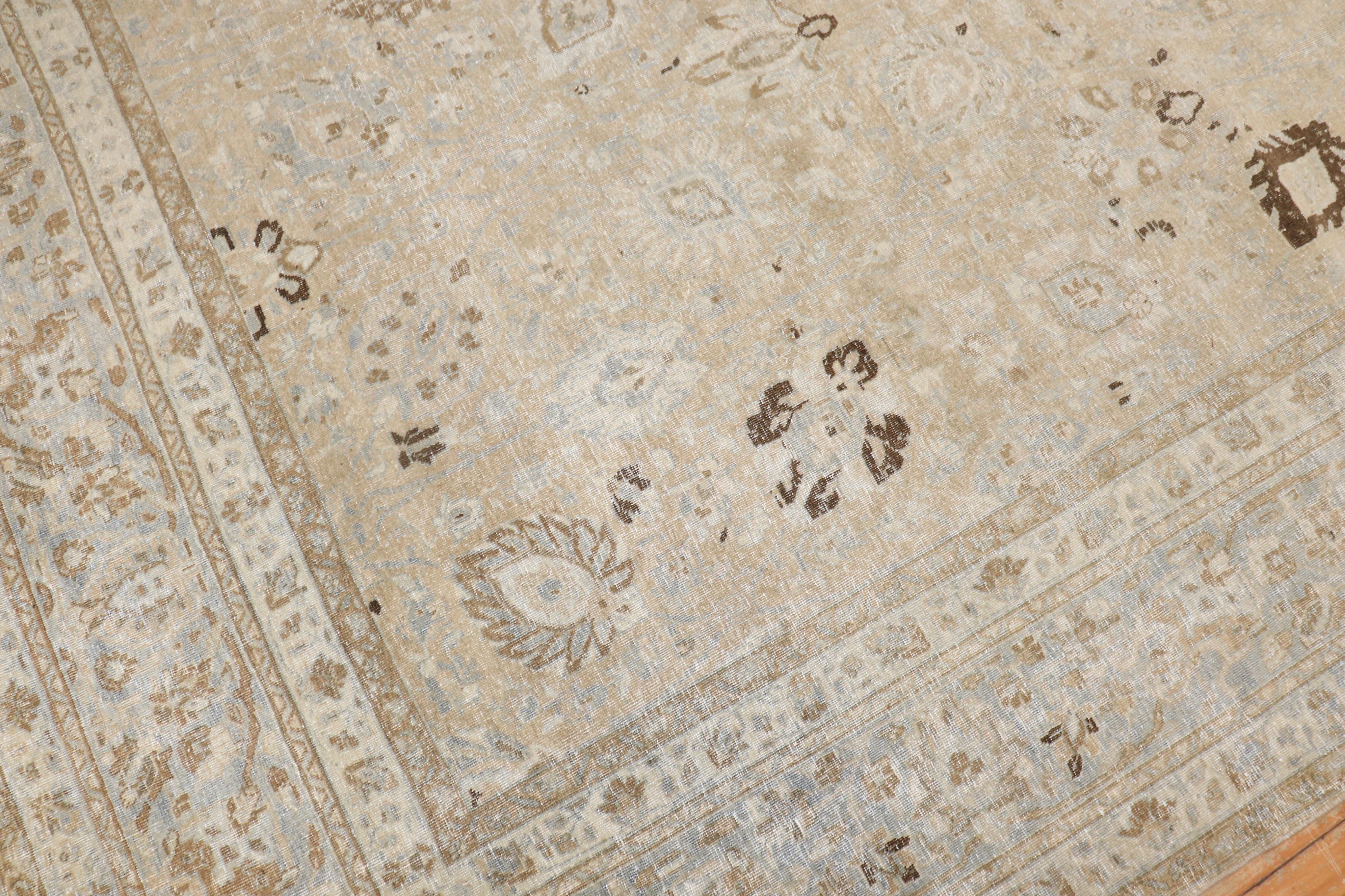 20th Century Zabihi Collection Neutral Antique Persian Tabriz Rug For Sale