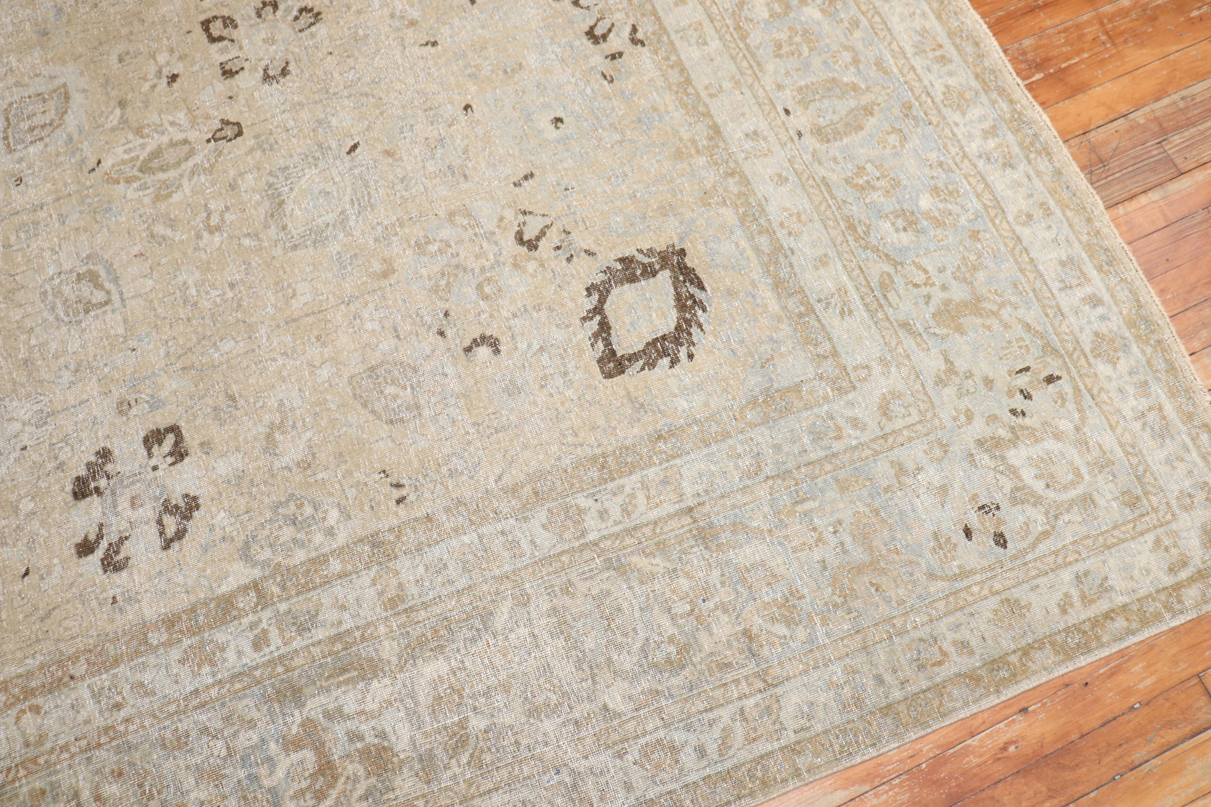 Wool Zabihi Collection Neutral Antique Persian Tabriz Rug For Sale