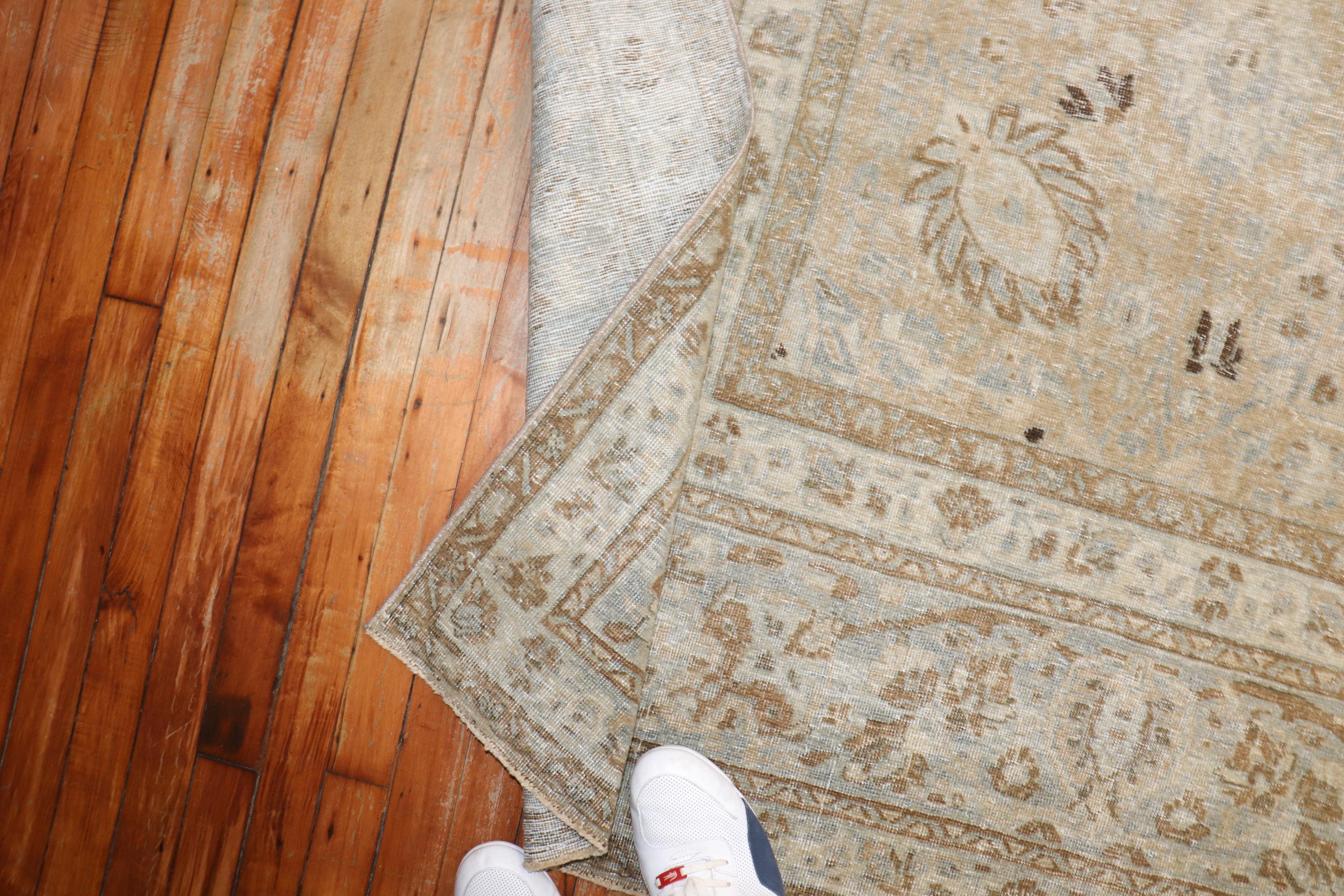 Zabihi Collection Neutral Antique Persian Tabriz Rug For Sale 2