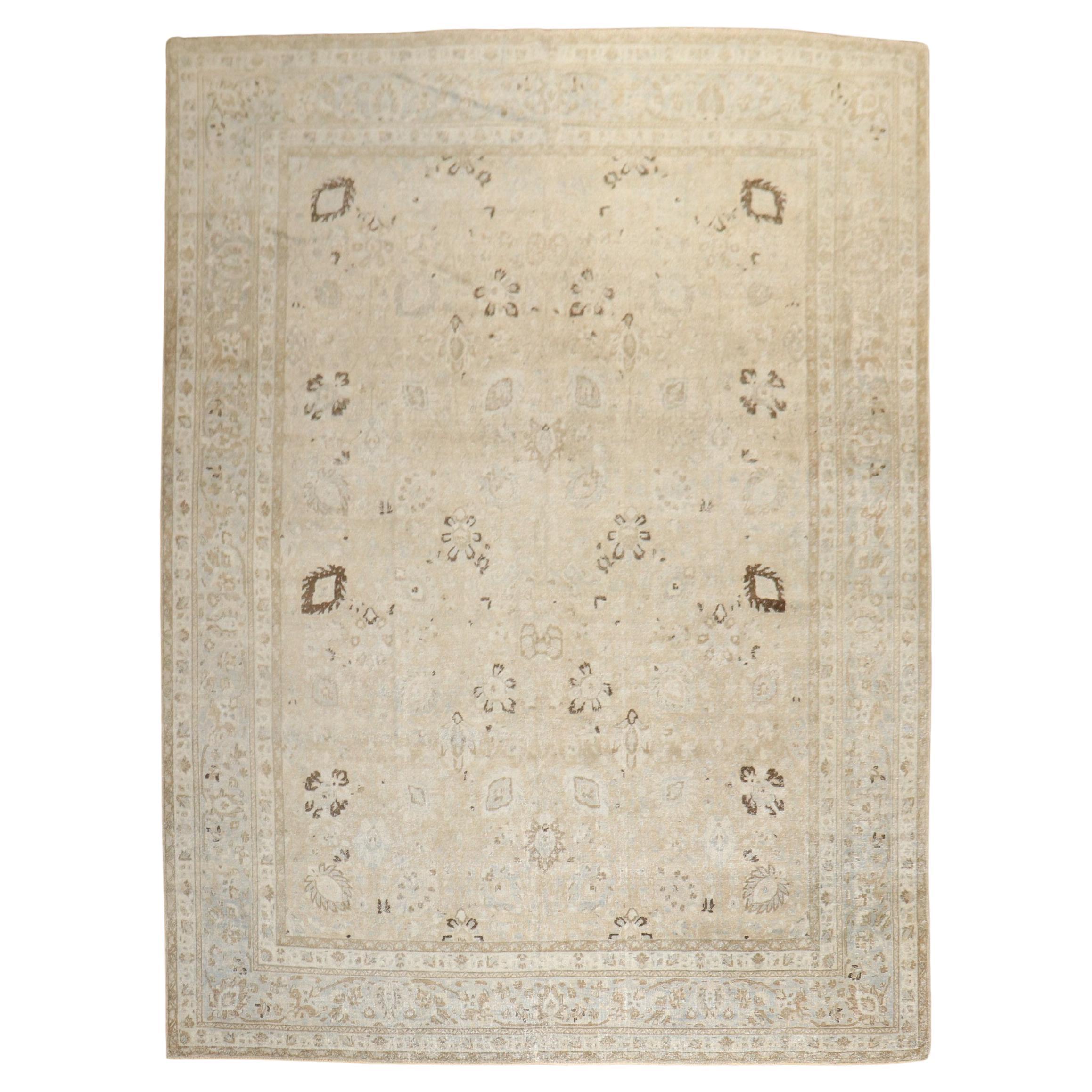 Zabihi Collection Neutral Antique Persian Tabriz Rug For Sale