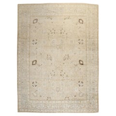 Zabihi Collection Neutral Antique Persian Tabriz Rug