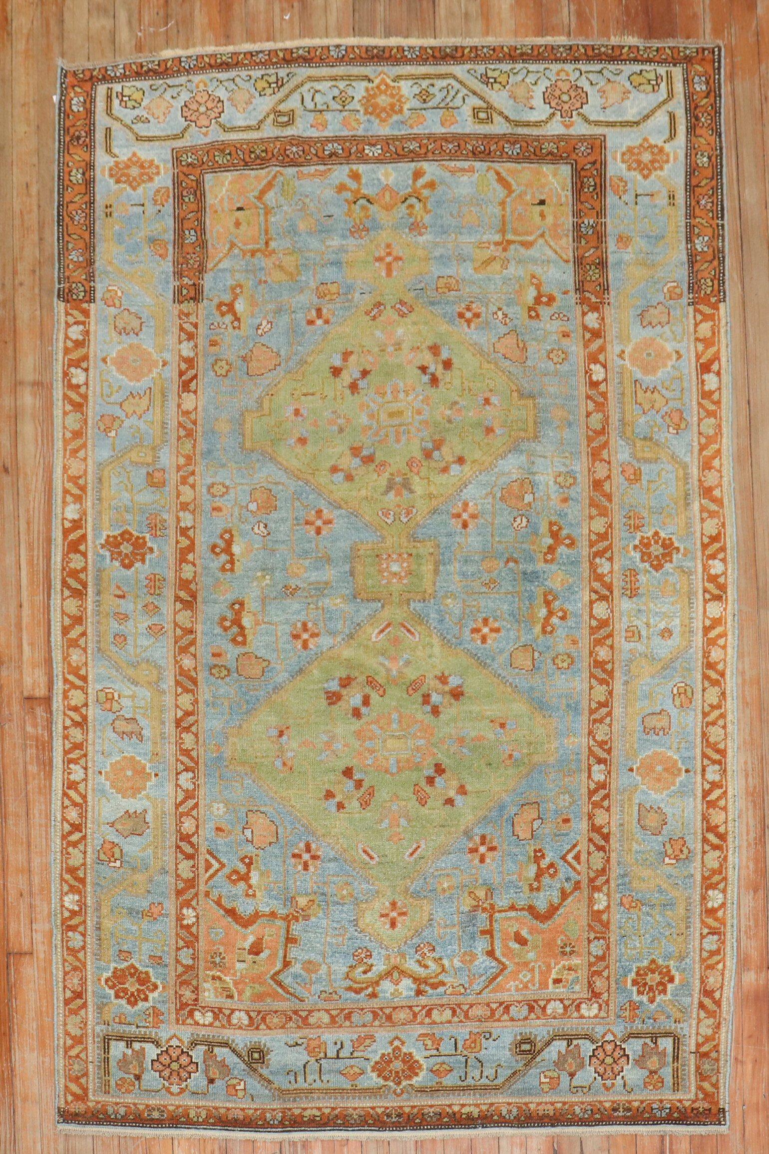 1920s Northwest Persian Rug in vivid blues and greens

Details
rug no.	j3049
size	4' 9