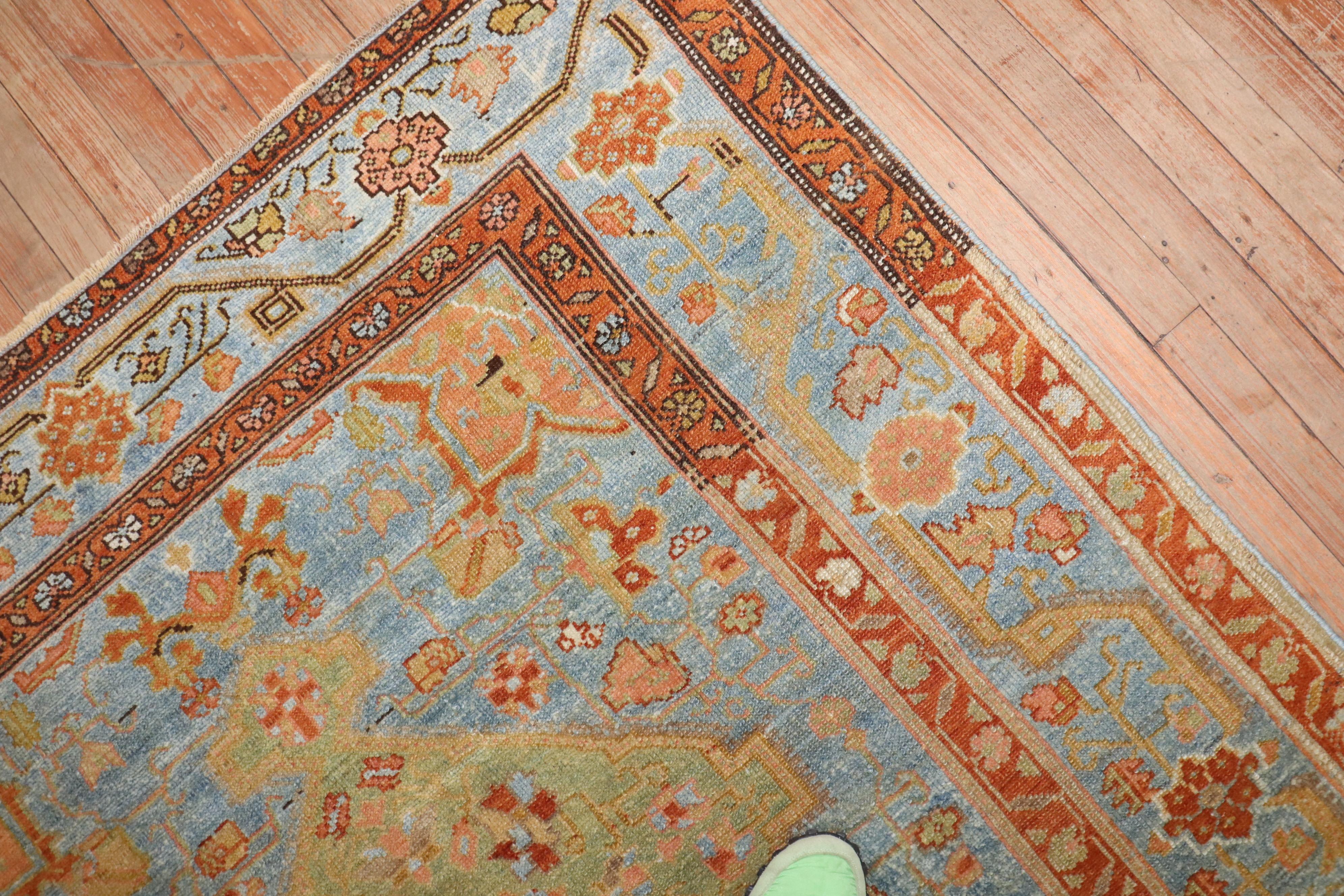 20th Century Zabihi Collection Northwest Persian Apple Green Sky Blue Accent Size Rug For Sale