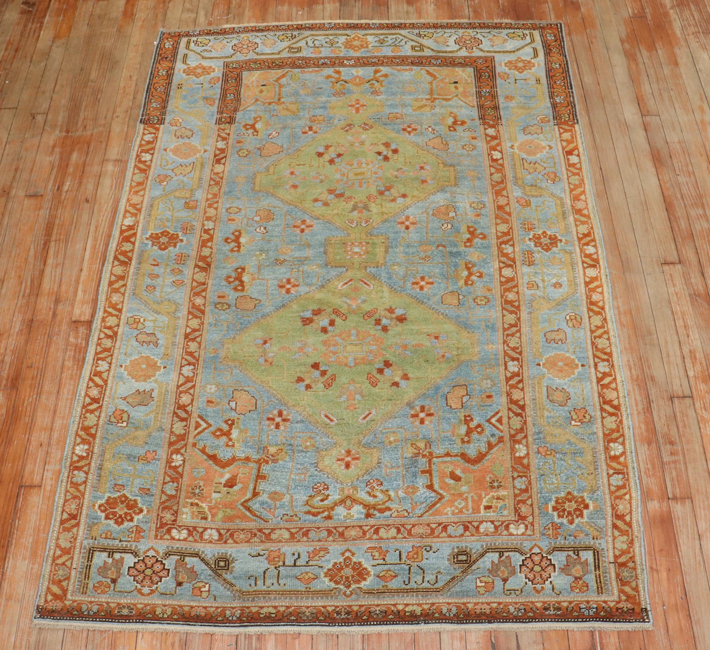 Zabihi Collection Northwest Persian Apple Green Sky Blue Accent Size Rug For Sale 2