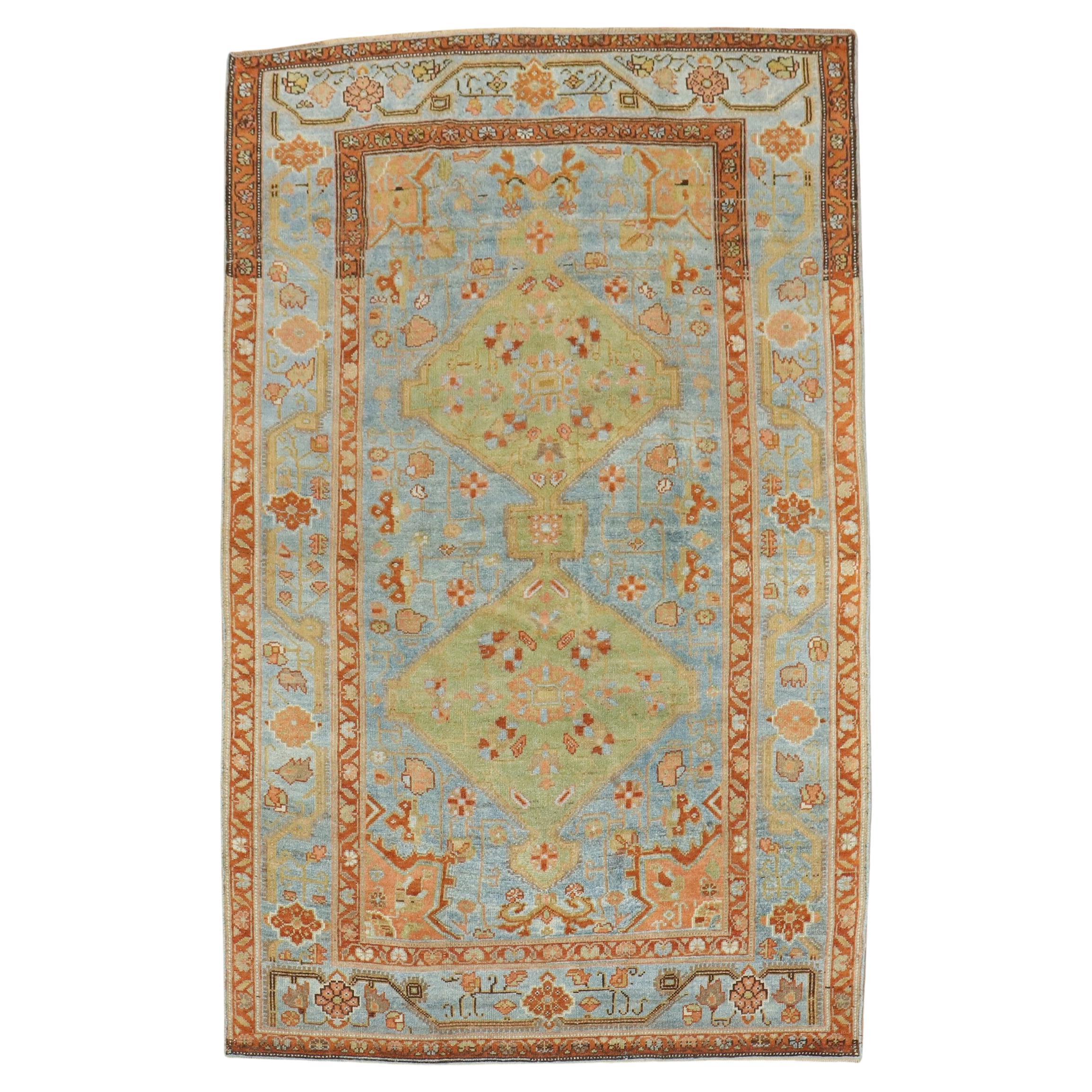 Zabihi Collection Northwest Persian Apple Green Sky Blue Accent Size Rug For Sale