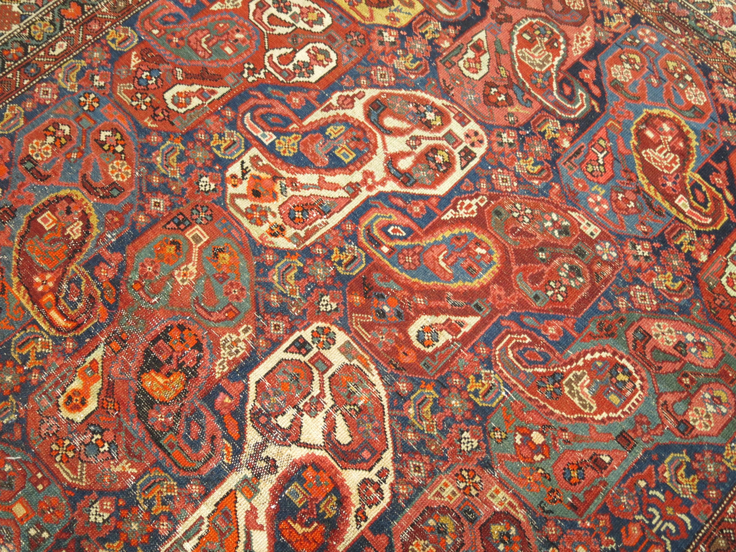 Großer Perserteppich in Galeriegröße mit einem großflächigen, spiralförmigen Boteh-Muster mit altersbedingten Gebrauchsspuren. Um 1920

Einzelheiten
Teppich nein.	j1438
Größe	6' 5