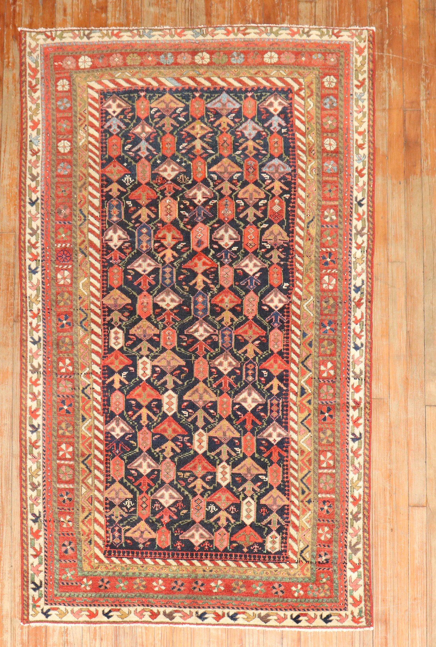 Tessuto a mano Tappeto d'Accento Zabihi Collection Northwest Persian Malayer Navy in vendita