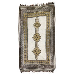 Zabihi Collection Olive Ivory Vintage Persian Gabbeh Rug