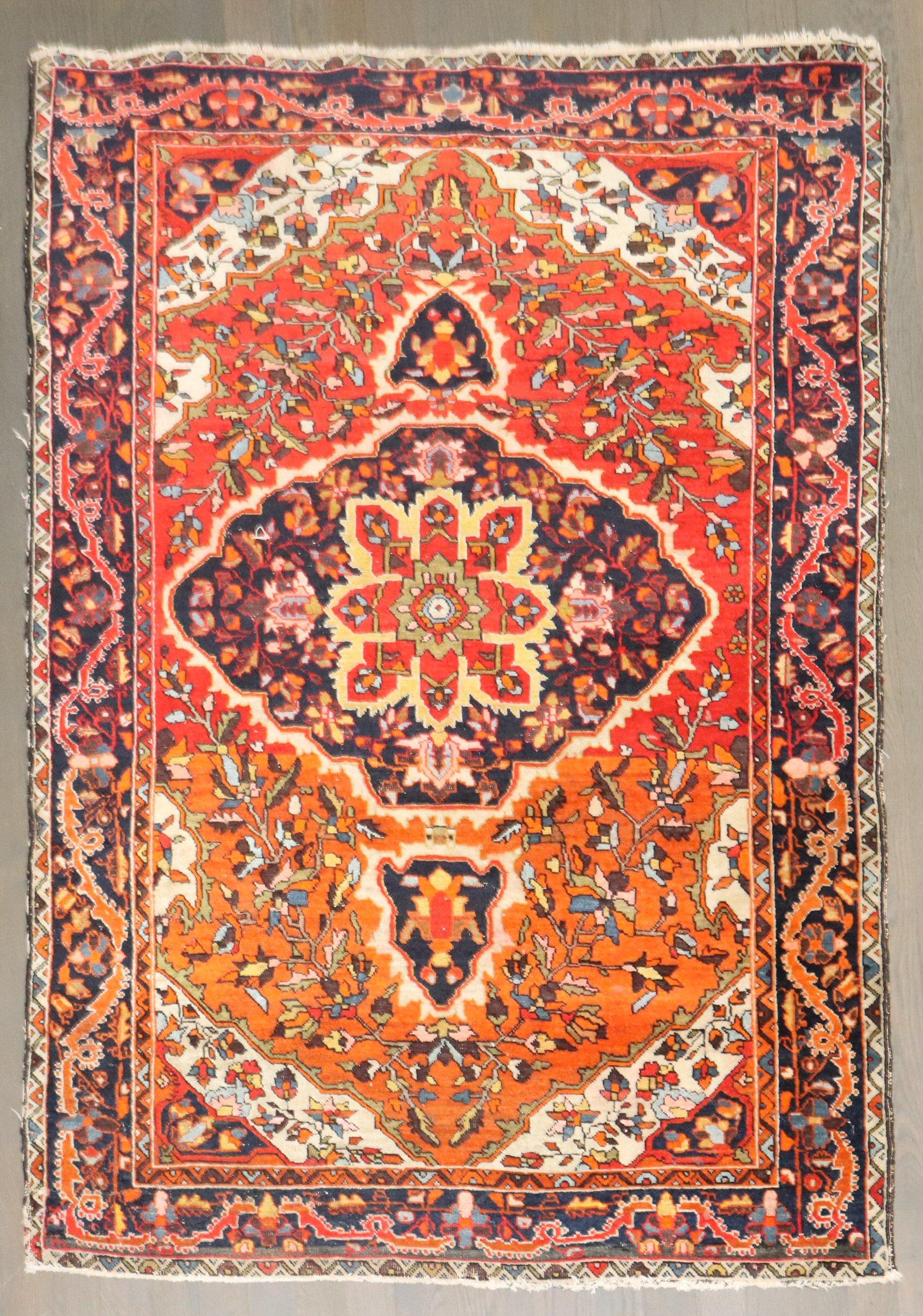 Zabihi Collection Orange Antiker Persischer Sarouk Ferehan Teppich (Wiener Secession) im Angebot