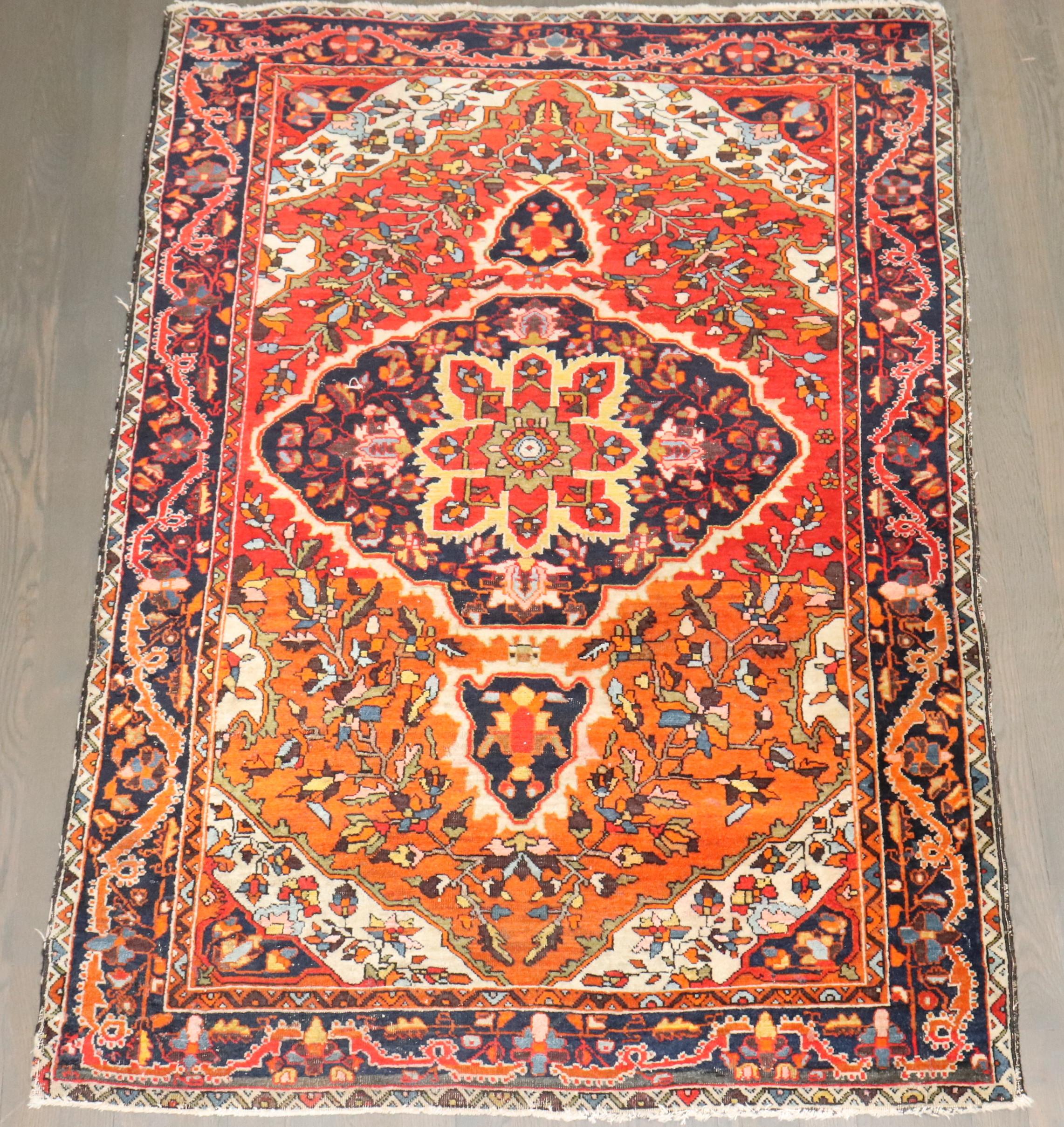 Zabihi Collection Orange Antiker Persischer Sarouk Ferehan Teppich (Handgewebt) im Angebot