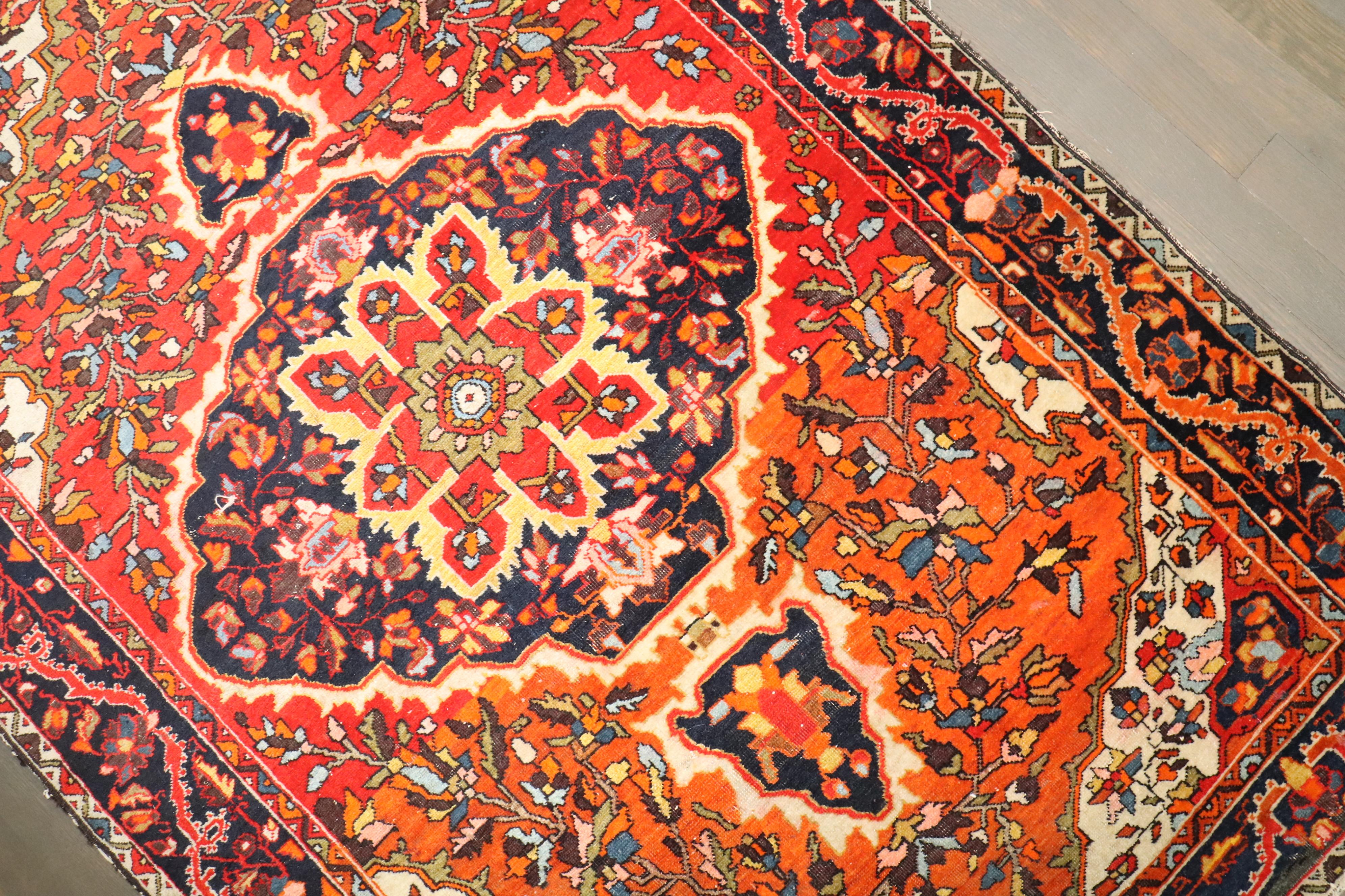 Zabihi Collection Orange Antiker Persischer Sarouk Ferehan Teppich (Wolle) im Angebot