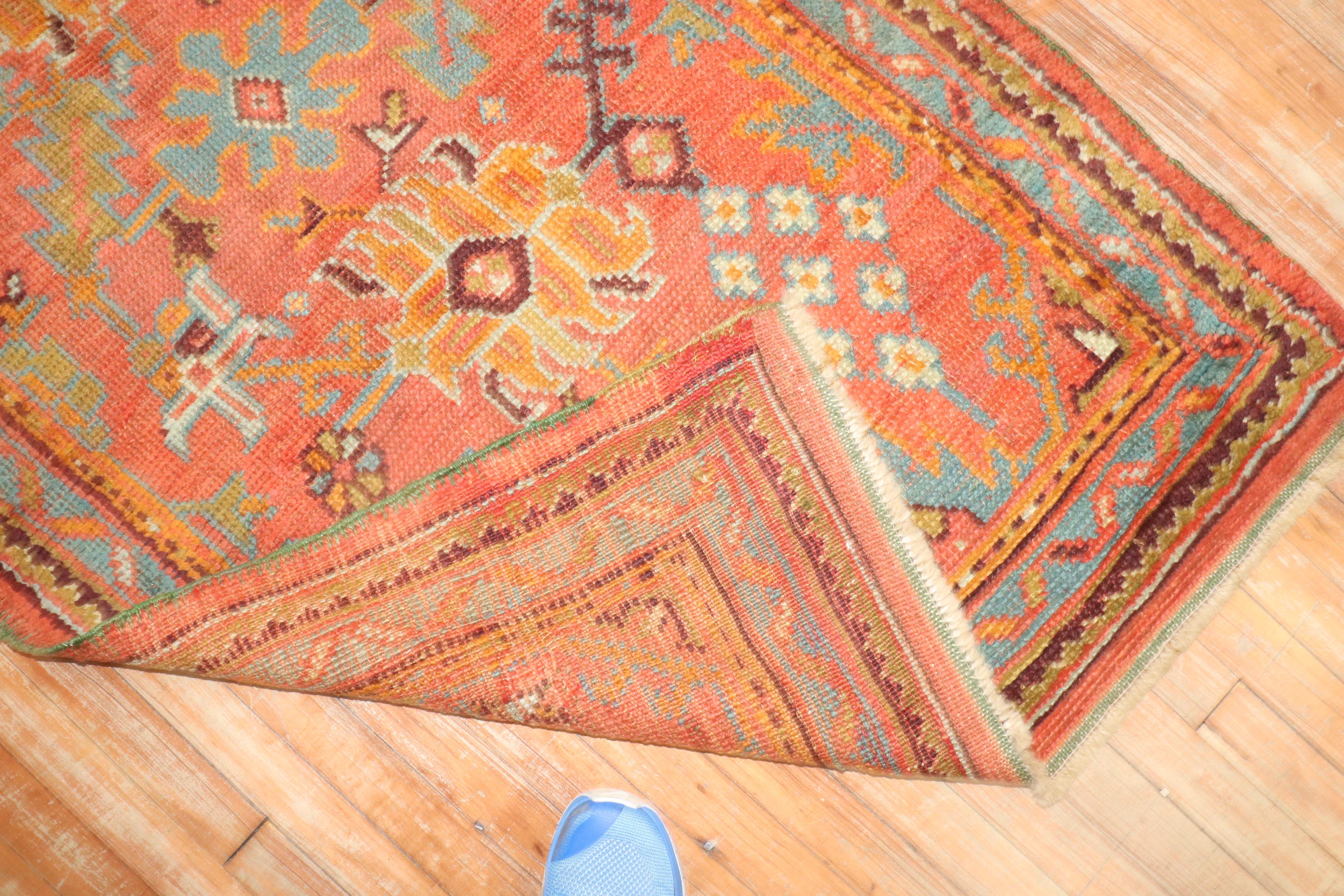 Country Zabihi Collection Orange Antique Turkish Oushak Runner For Sale