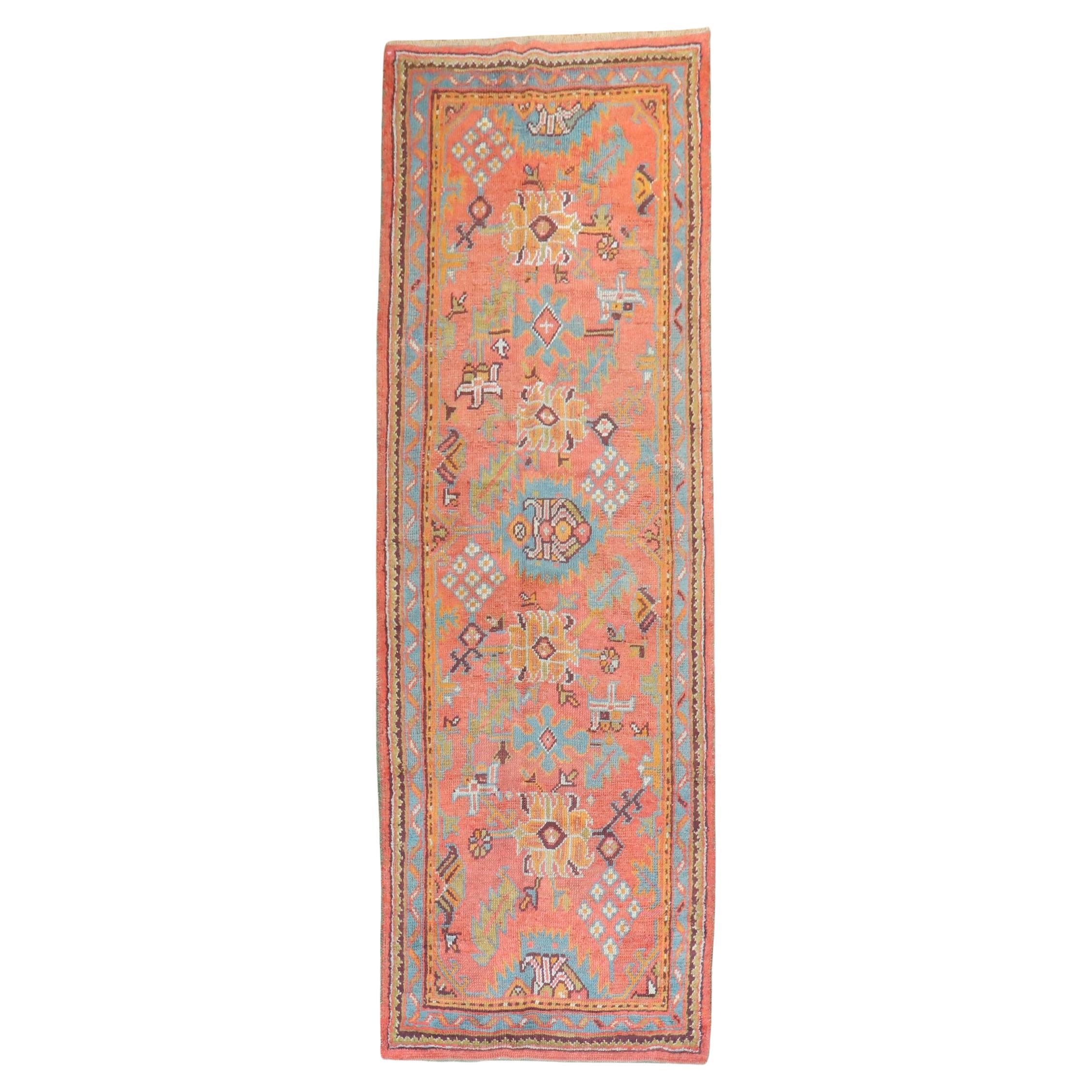Zabihi Collection Orange Antique Turkish Oushak Runner