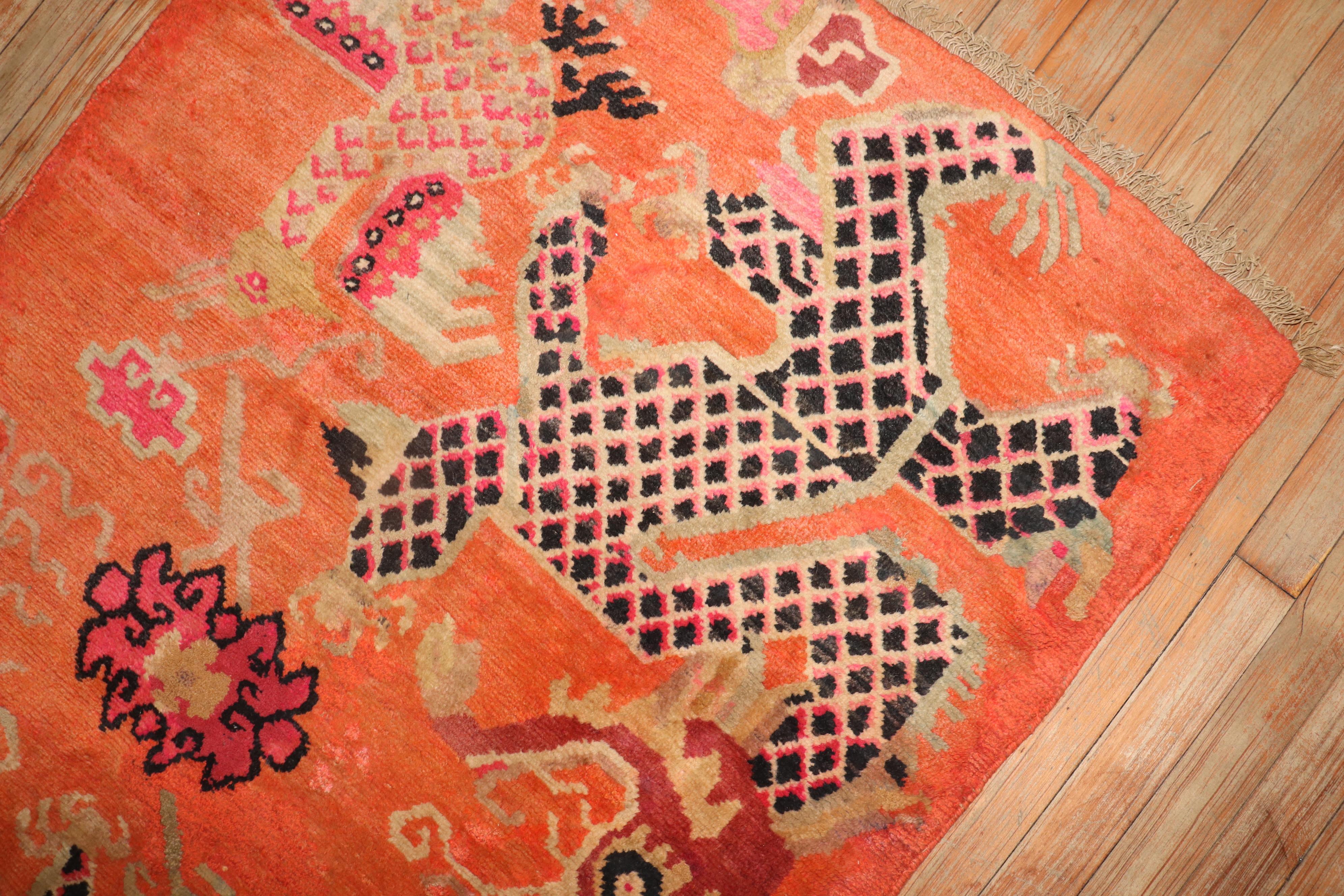 20th Century Zabihi Collection Orange Dragon Vintage Tibetan Rug For Sale
