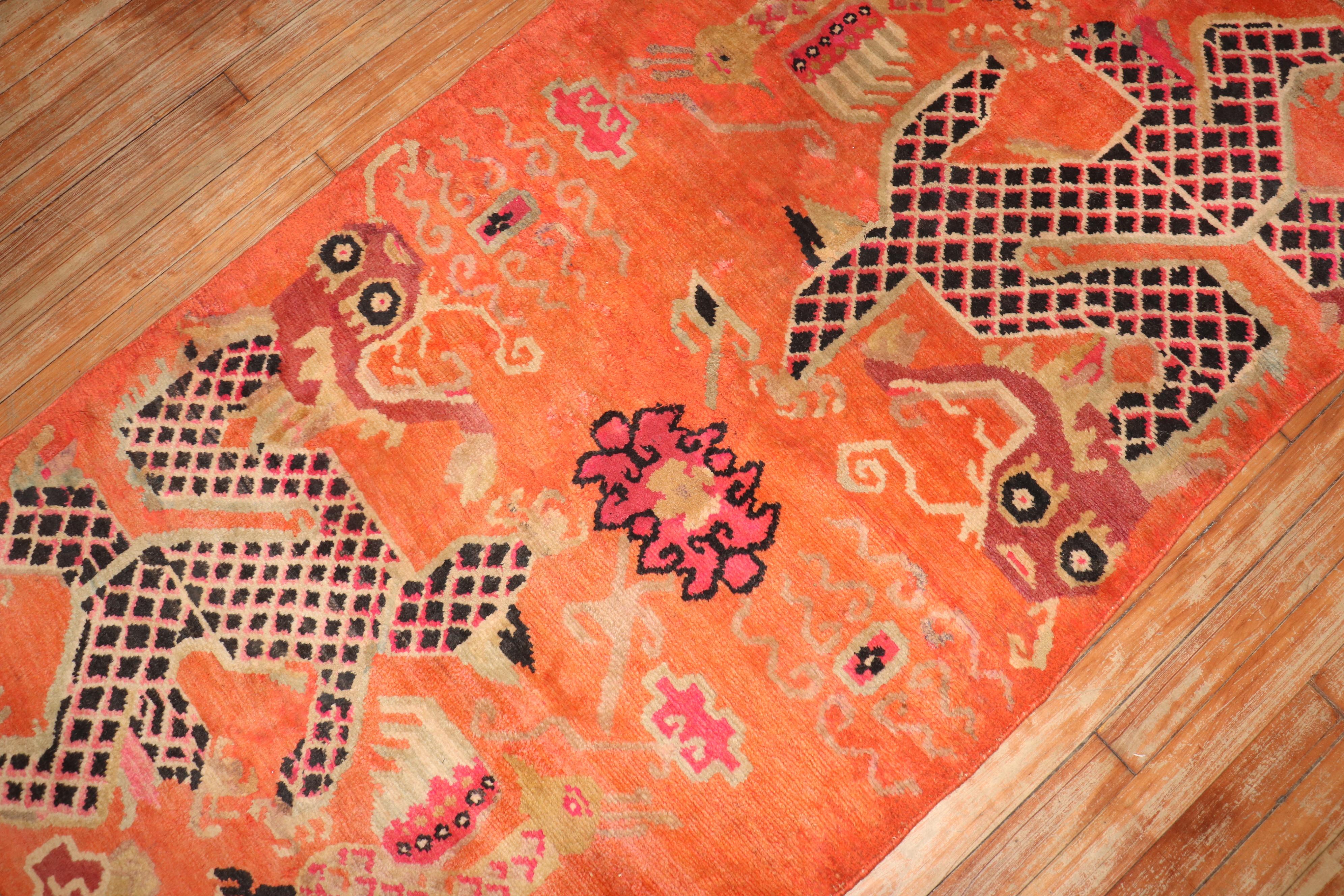 Zabihi Collection Orange Dragon Vintage Tibetan Rug For Sale 2