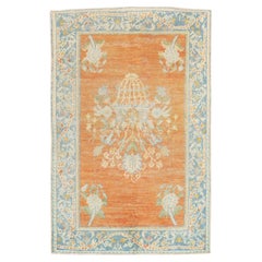 Zabihi Collection Orange Floral Scatter Antique Oushak Rug