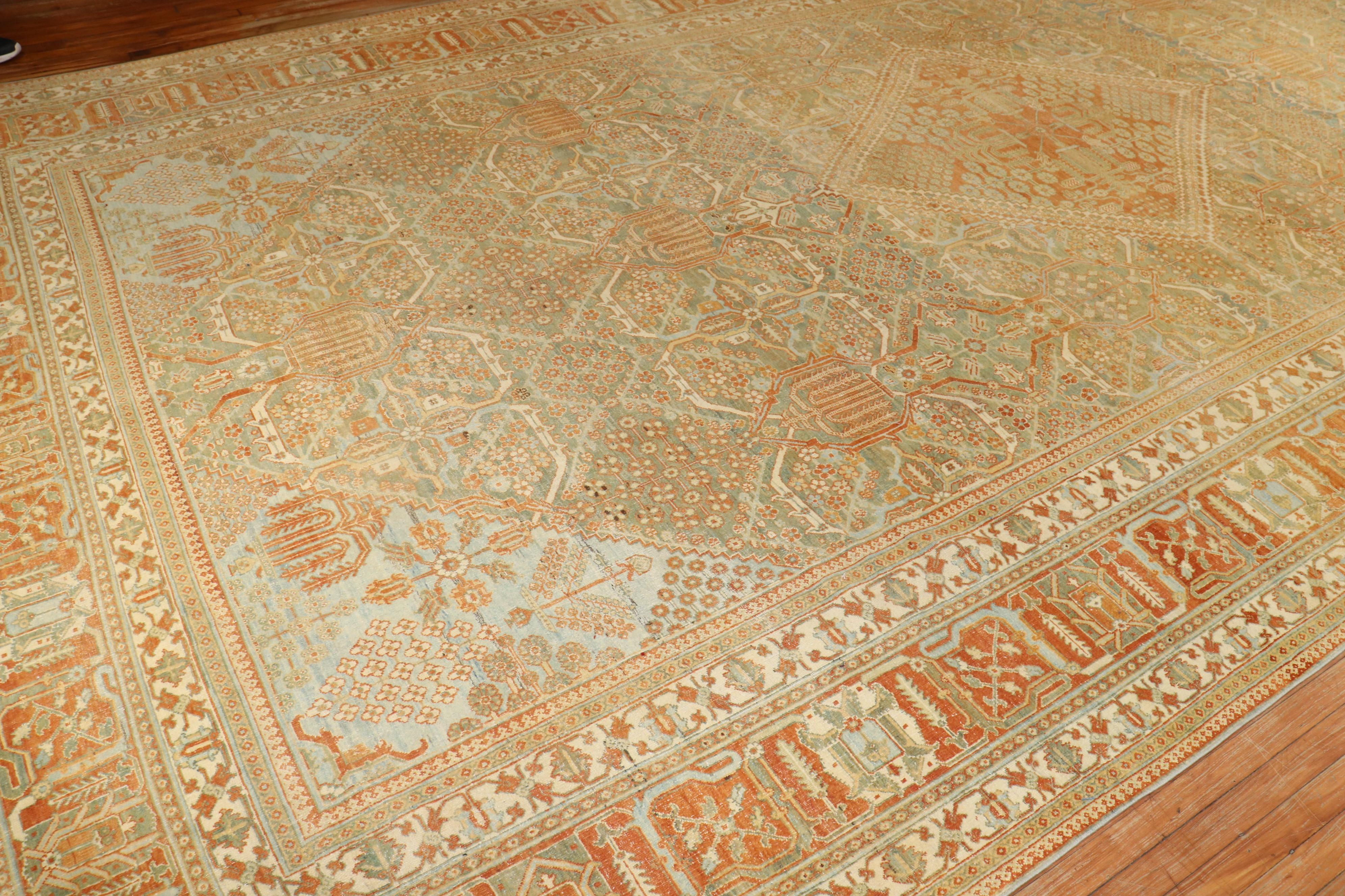 Tapis persan Joshegan ancien surdimensionné orange et vert de la collection Zabihi en vente 2