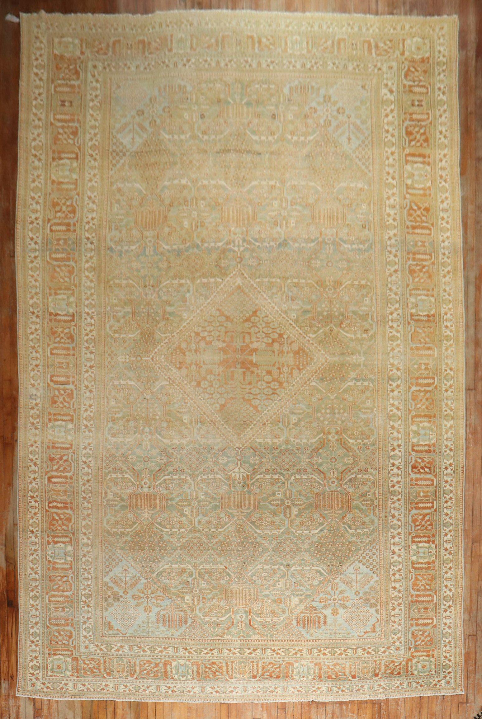 Tapis décoratif Joshegan du début du 20e siècle, avec un accent orange brûlé sur un champ strié vert pâle.

Détails
rug no.	j2228
taille	10' 4