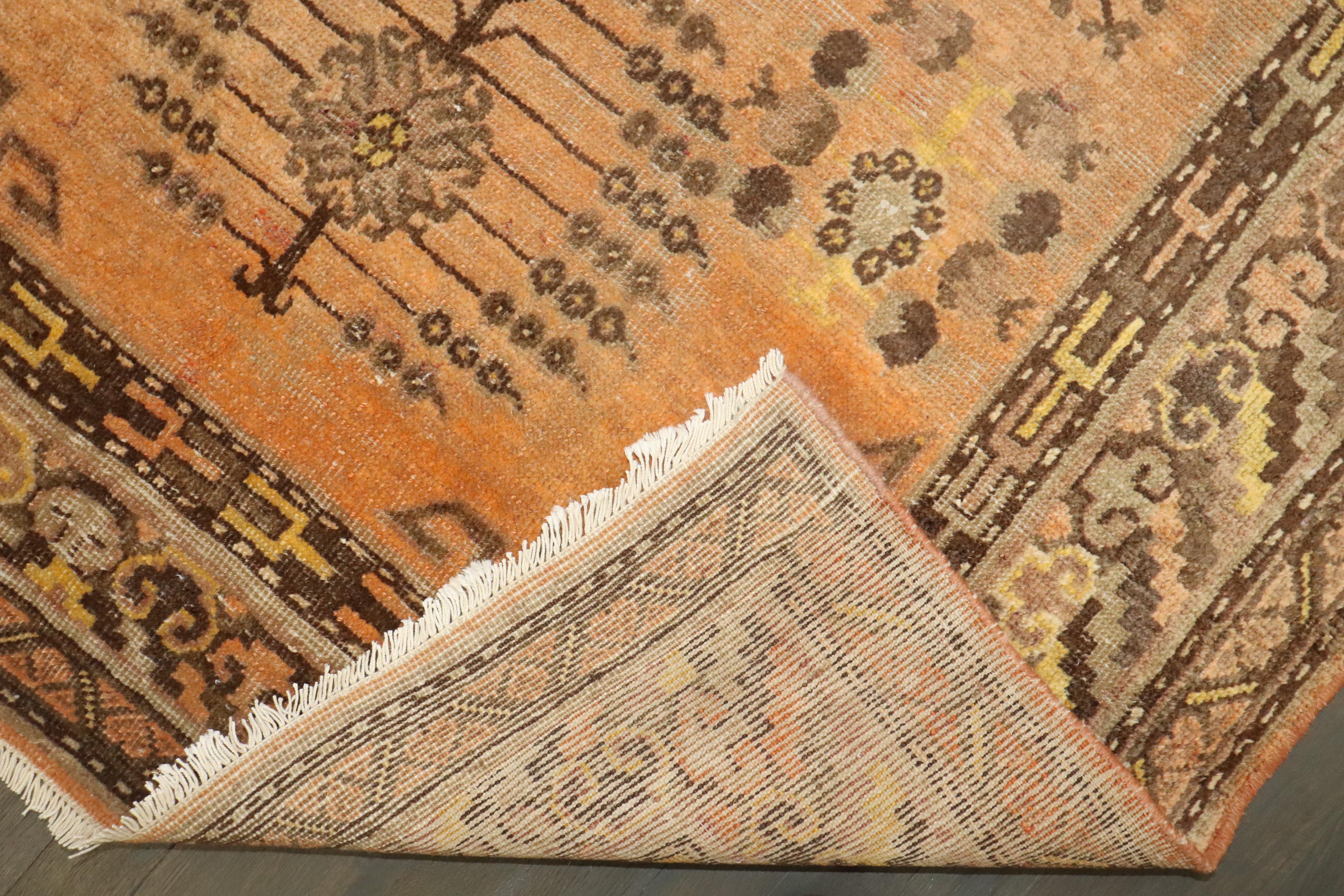 Zabihi Collection Orange Khotan Scatter Rug In Fair Condition For Sale In New York, NY