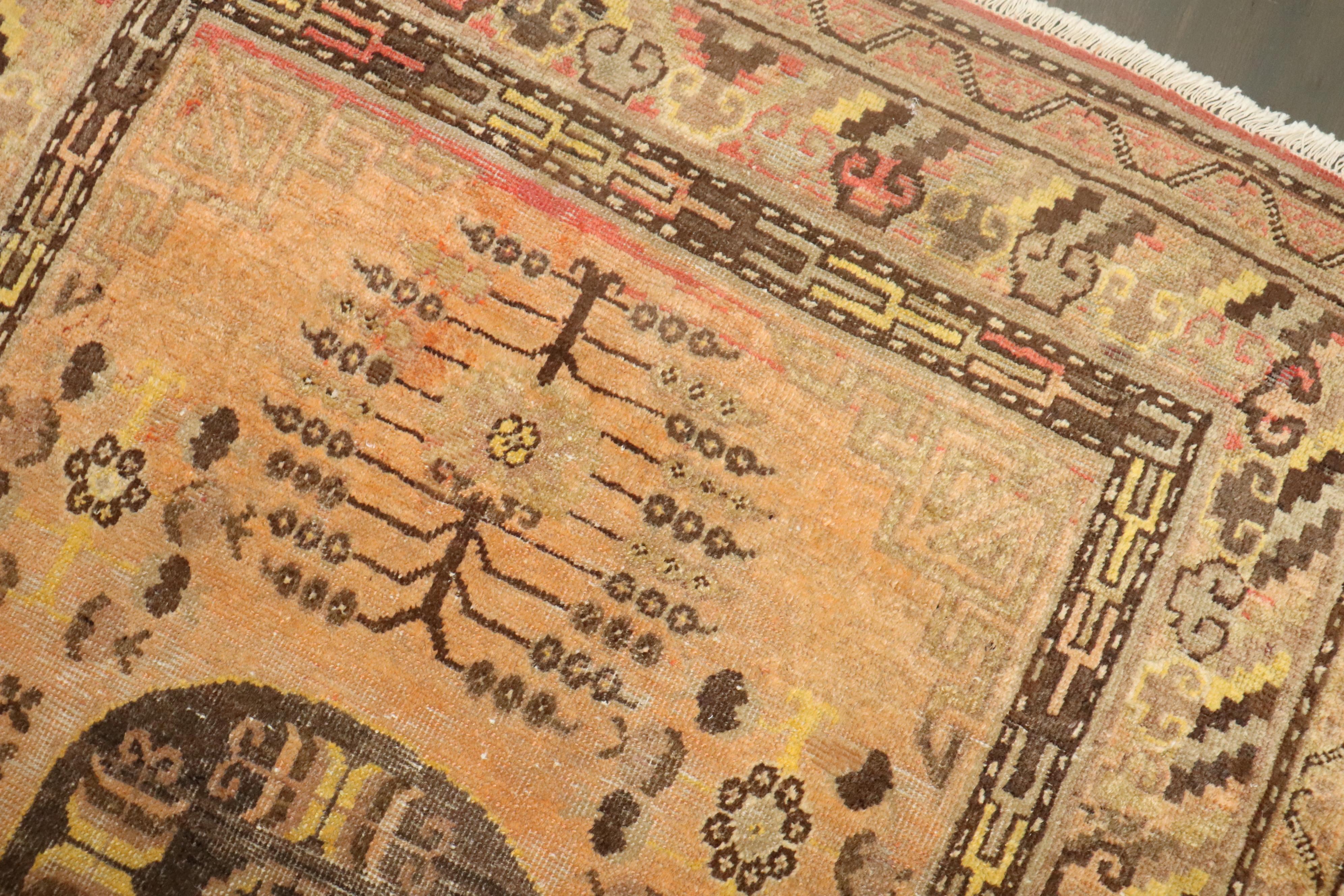 19th Century Zabihi Collection Orange Khotan Scatter Rug For Sale