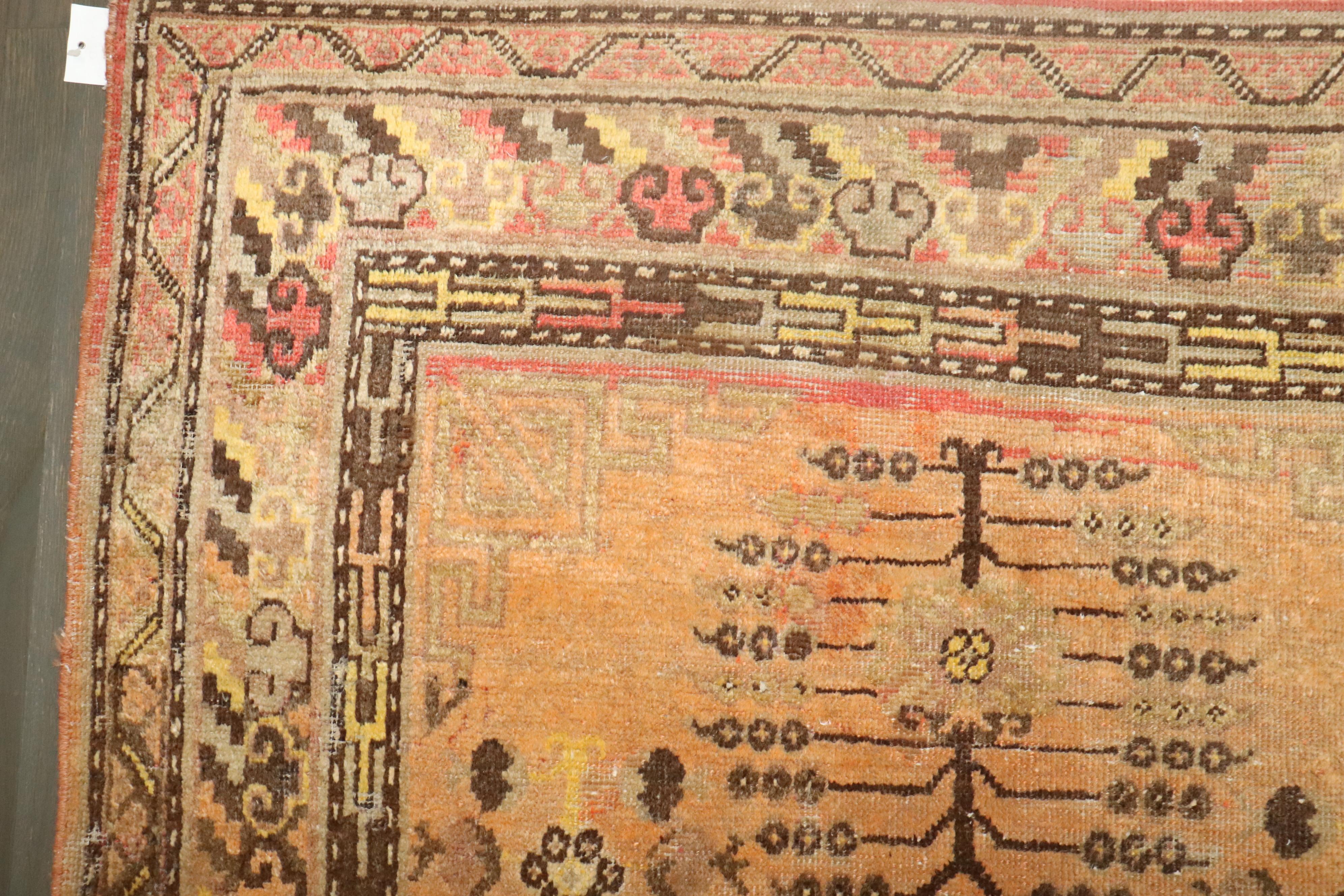 Wool Zabihi Collection Orange Khotan Scatter Rug For Sale