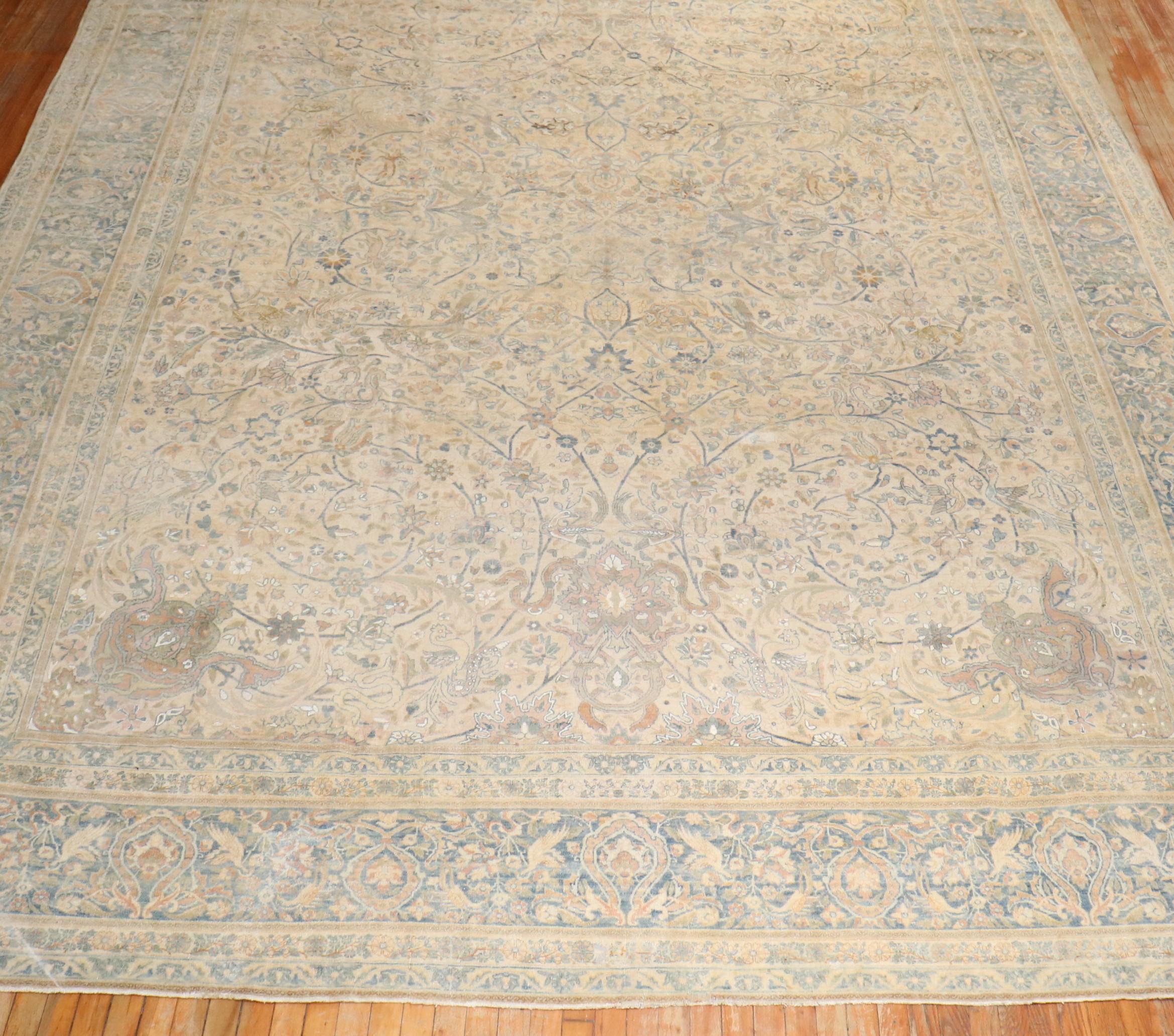 Wool Zabihi Collection Oversize Antique Persian Kerman Carpet  For Sale