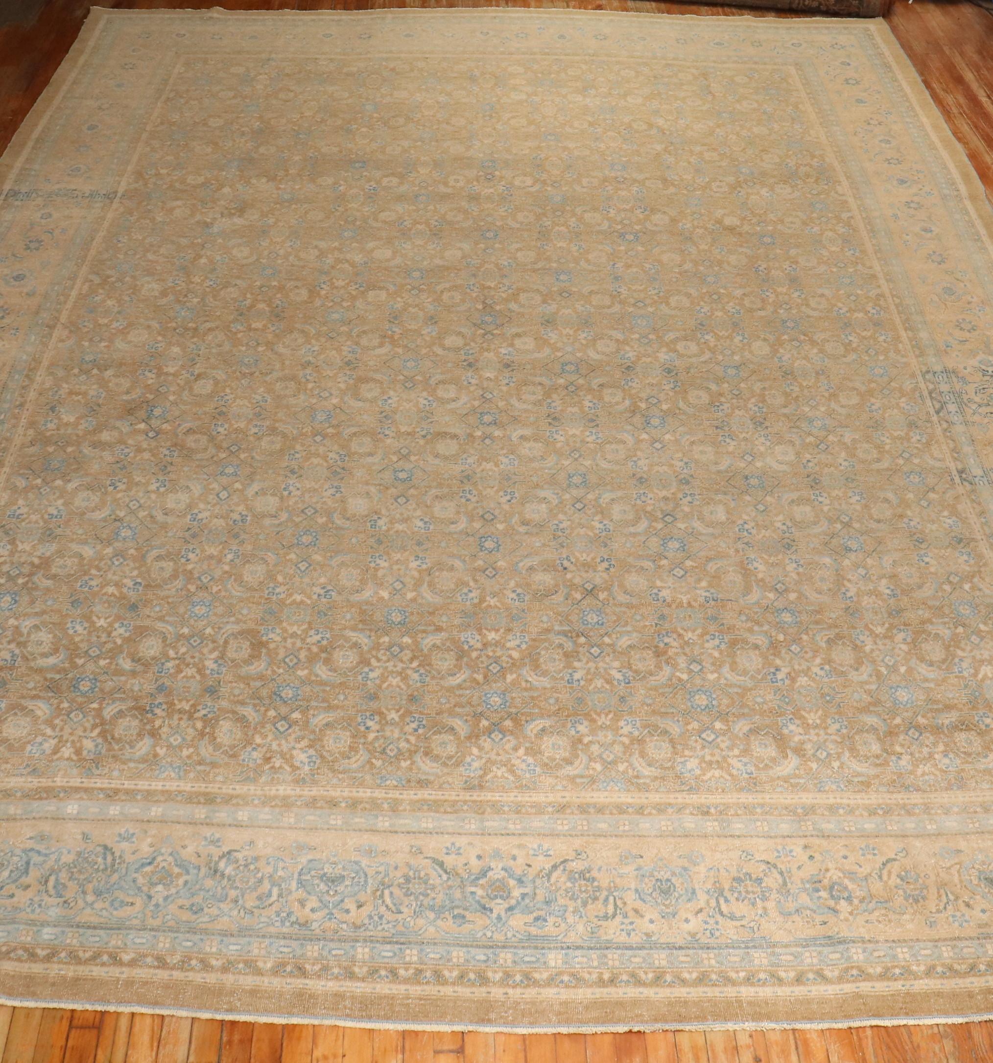 Tappeto persiano Tabriz degli anni '20 con un disegno herati all over con accenti bianchi e blu su un morbido fondo marrone

Dettagli
rug no.	j3518
dimensione	12' 2