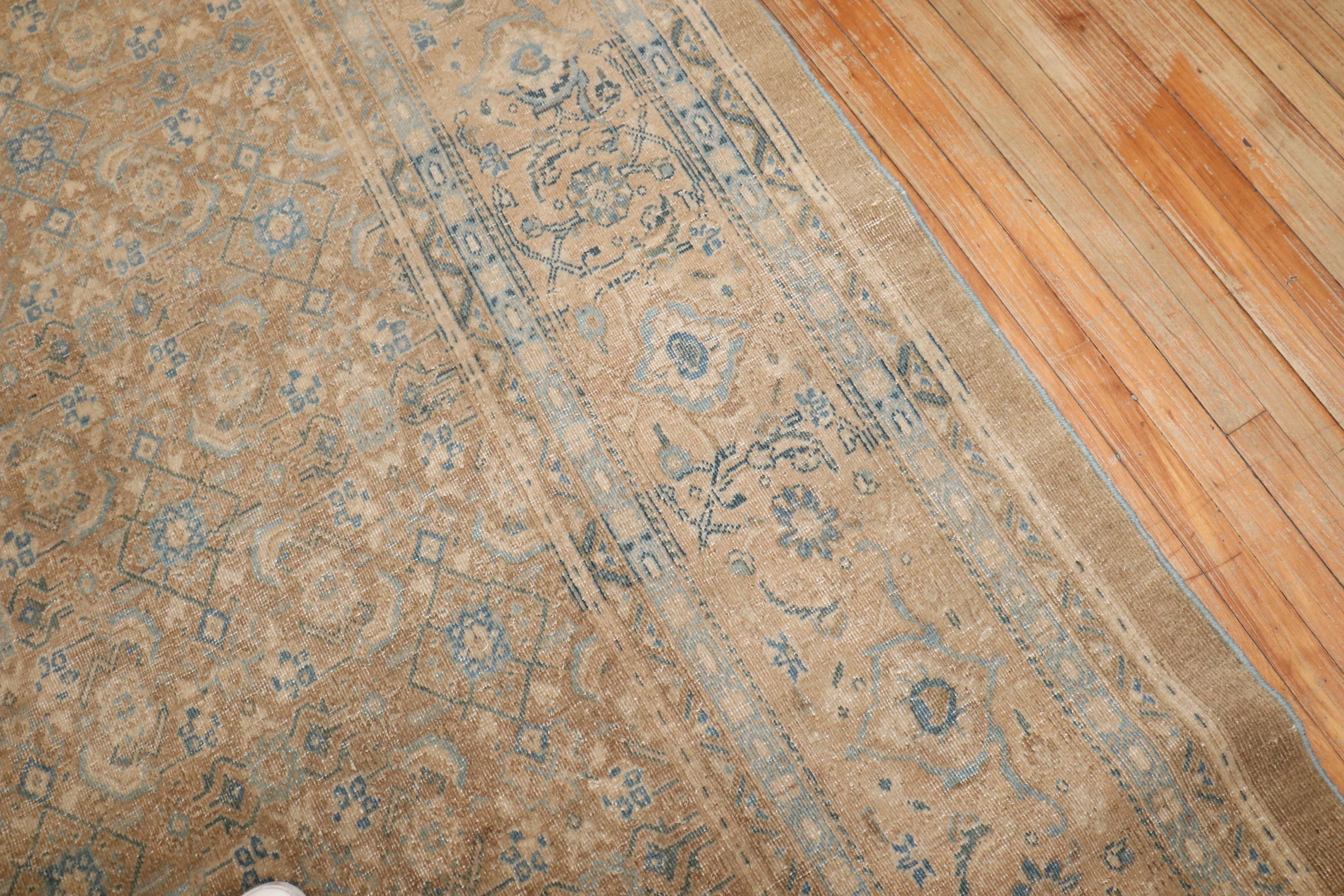 Tessuto a mano Tappeto Zabihi Collection Oversize Antico Persiano Tabriz Marrone Blu in vendita