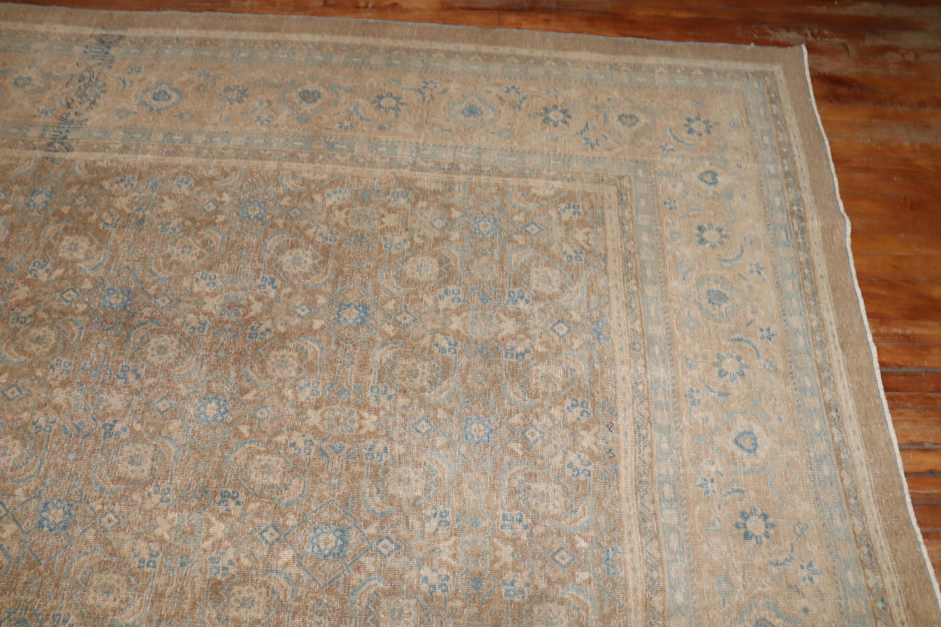 Lana Tappeto Zabihi Collection Oversize Antico Persiano Tabriz Marrone Blu in vendita