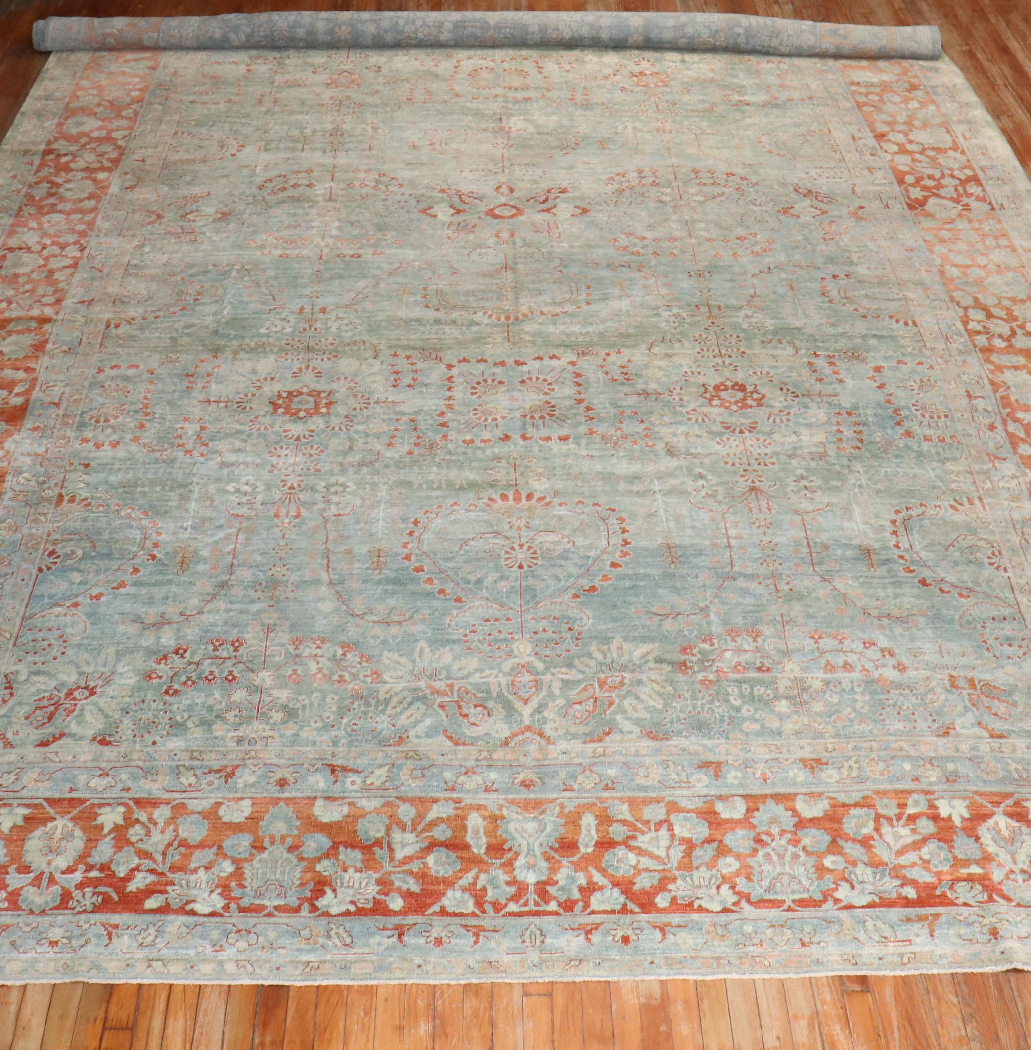Sultanabad Zabihi Collection Oversize Green Antique Sarouk Rug For Sale
