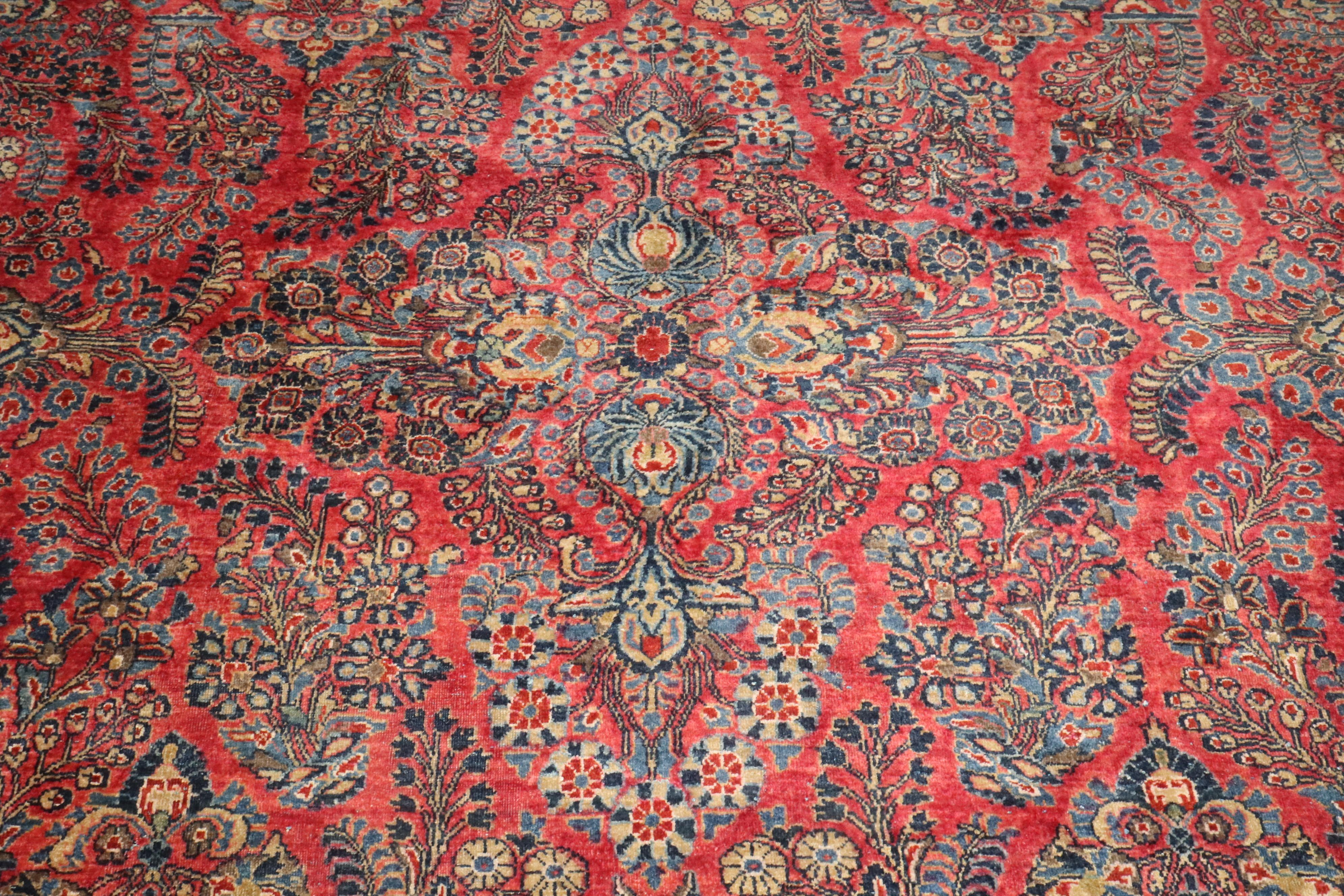 Hand-Woven Zabihi Collection Oversize Jewel Toned Traditional Persian Sarouk Rug For Sale