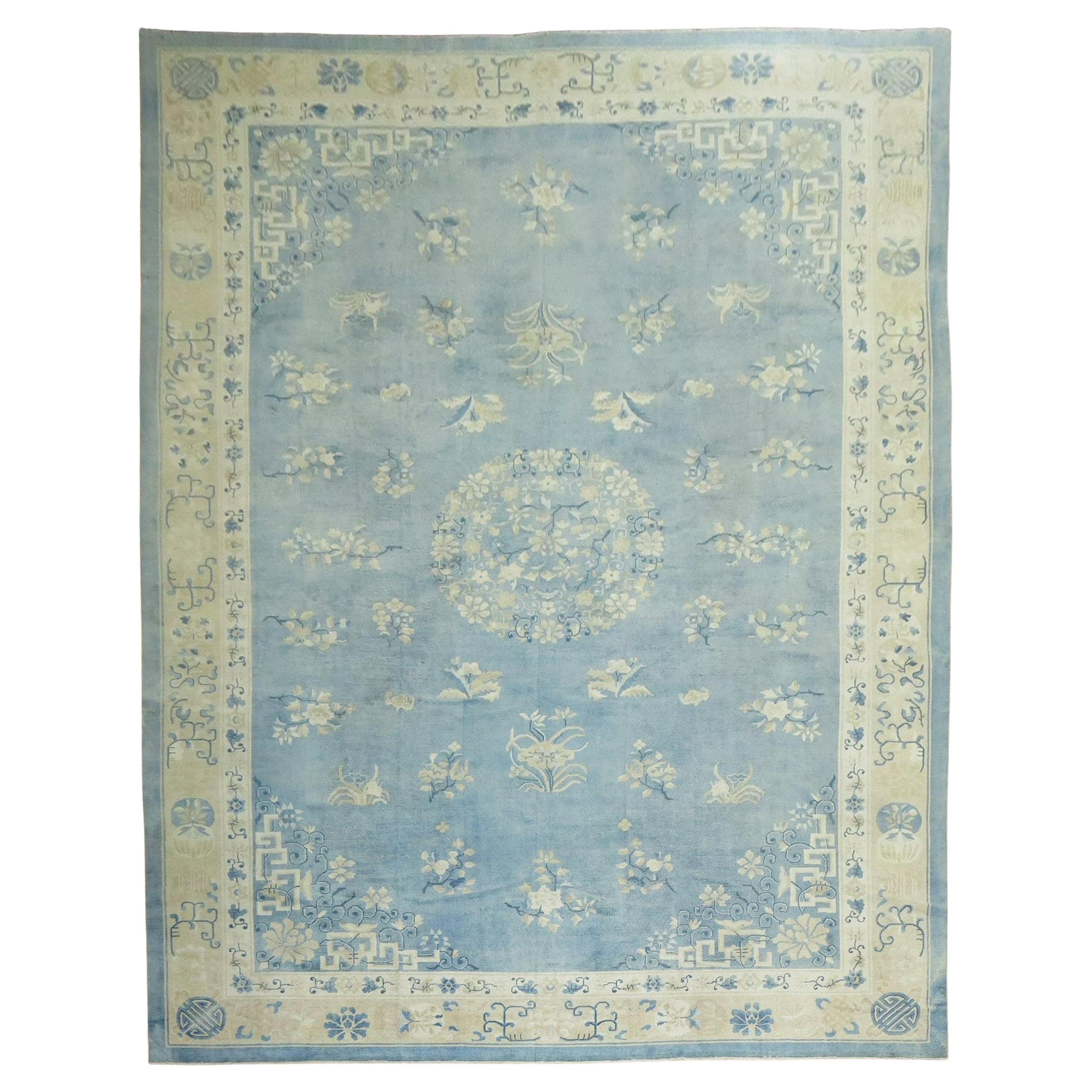 Zabihi Collection Oversize Light Blue Antique Chinese Rug