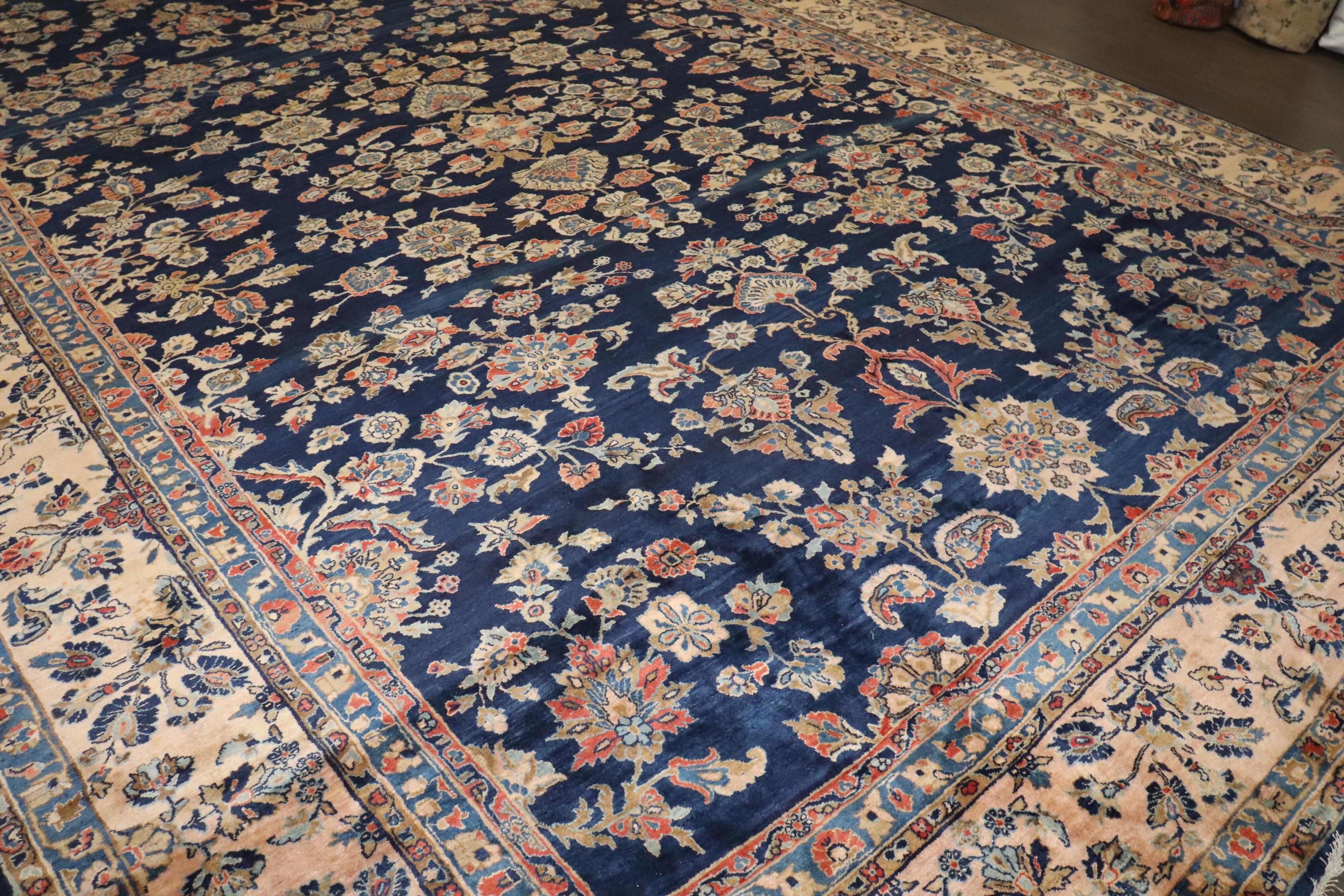 Zabihi Collection Oversize Manchester Wool Navy Persian Sarouk Rug For Sale 4