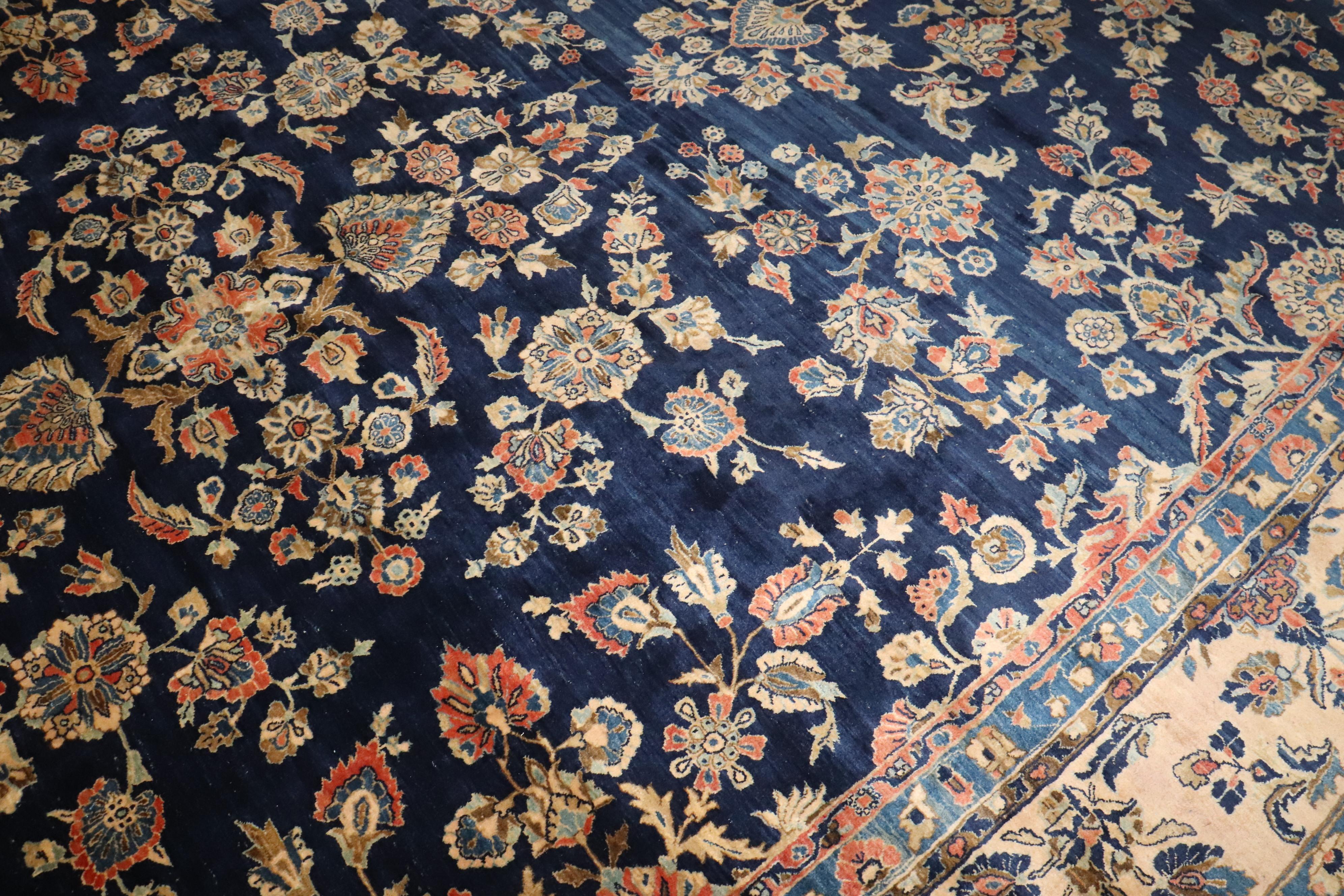 Zabihi Collection Oversize Manchester Wool Navy Persian Sarouk Rug For Sale 5