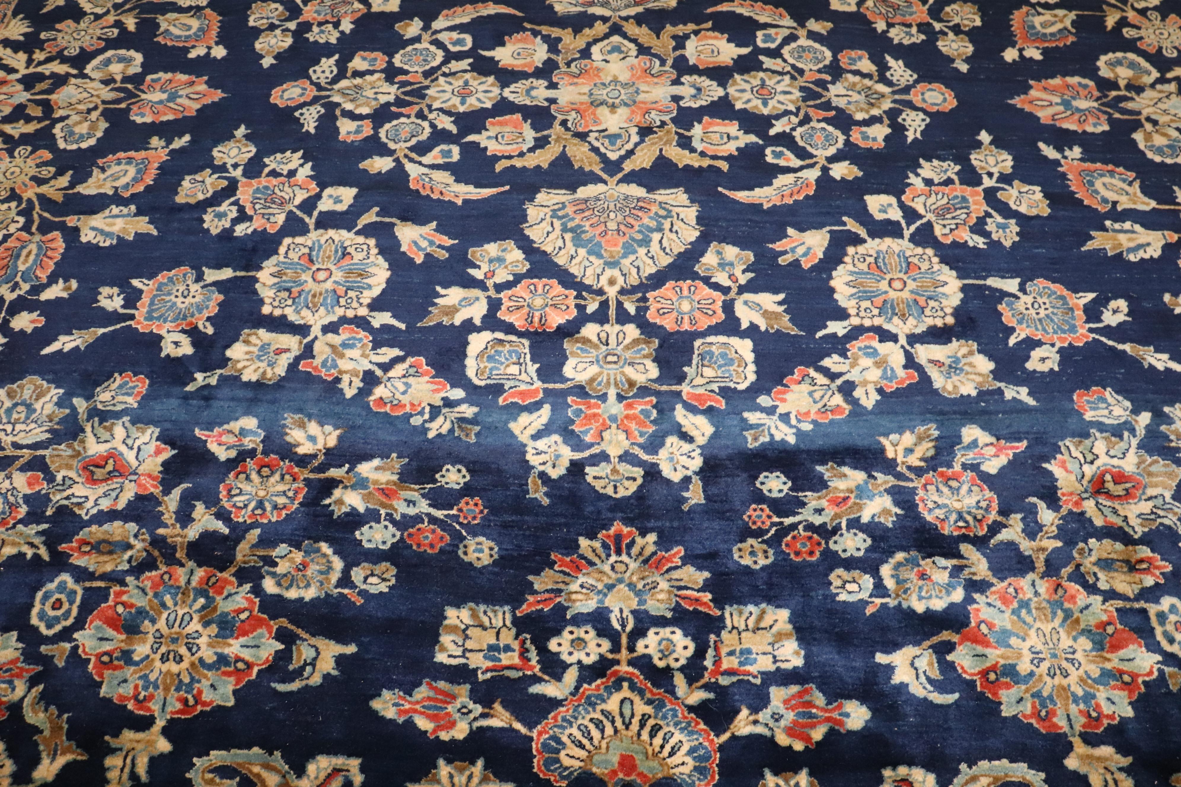 Zabihi Collection Oversize Manchester Wool Navy Persian Sarouk Rug For Sale 6