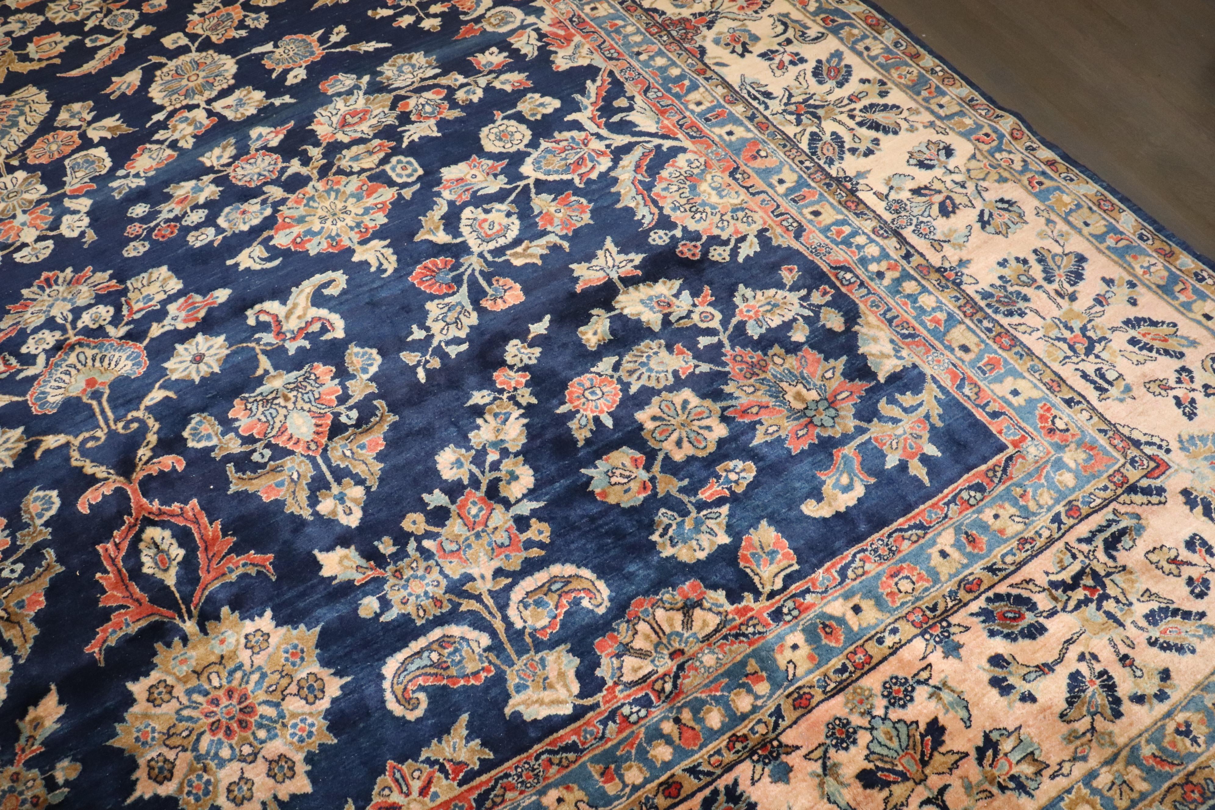Zabihi Collection Oversize Manchester Wool Navy Persian Sarouk Rug For Sale 7