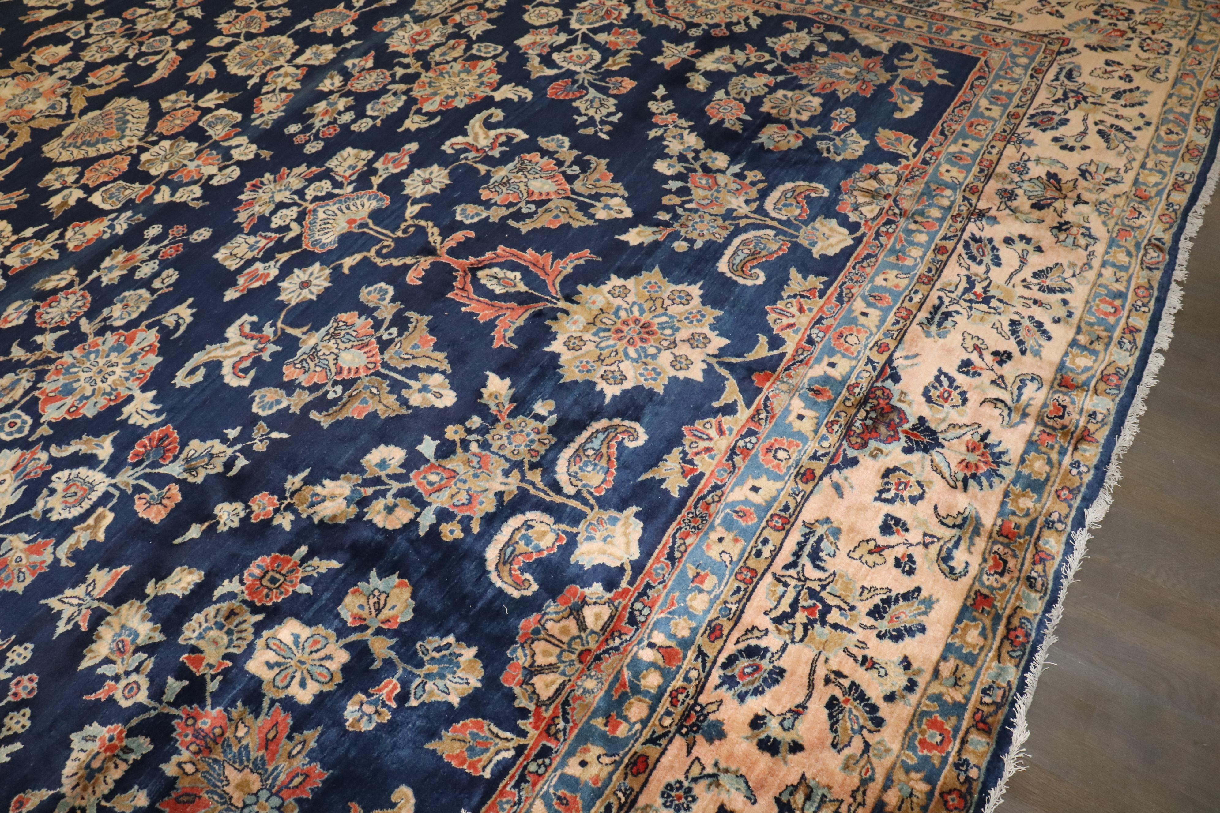 Zabihi Collection Oversize Manchester Wool Navy Persian Sarouk Rug For Sale 8