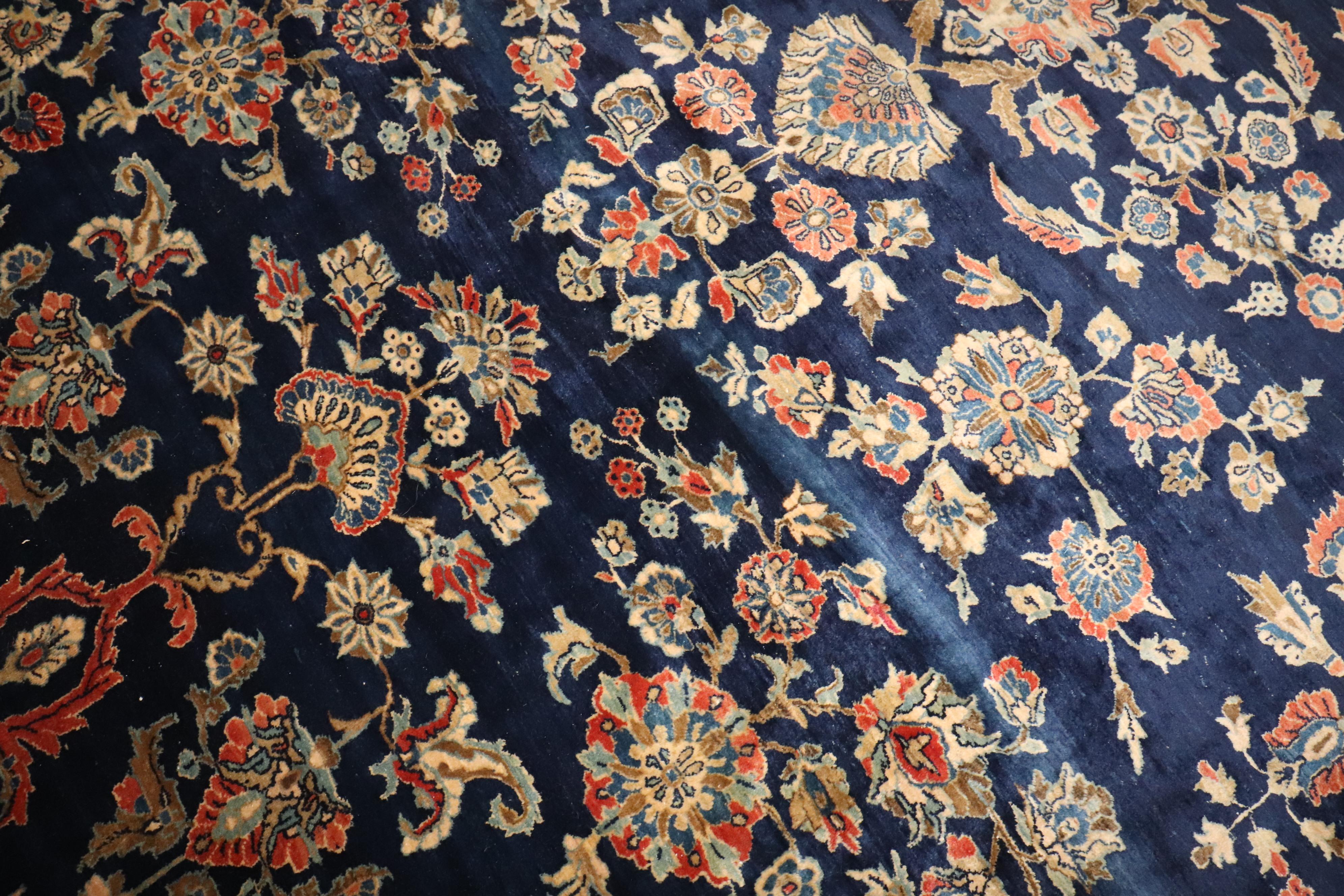 Zabihi Collection Oversize Manchester Wool Navy Persian Sarouk Rug For Sale 10
