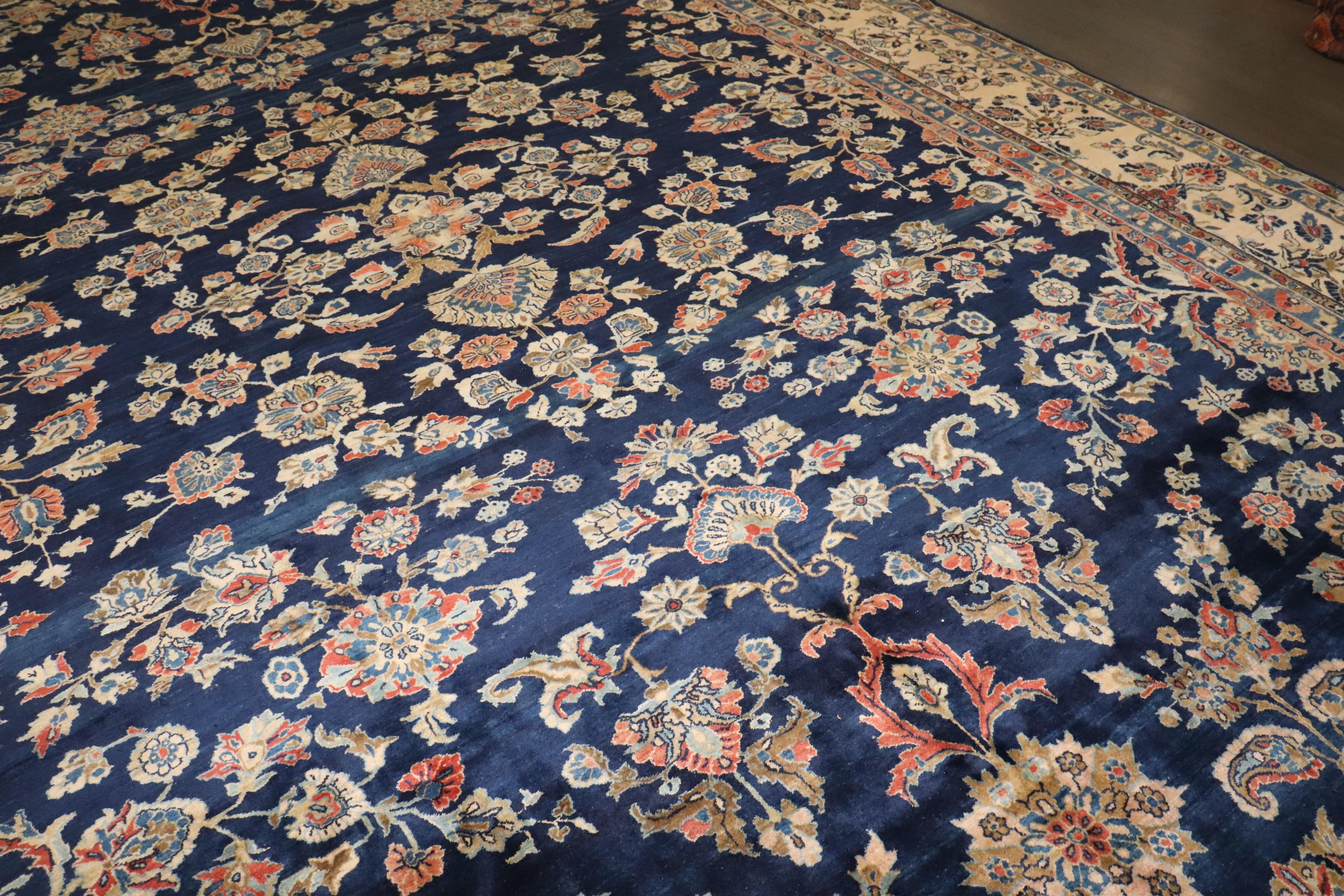 Zabihi Collection Oversize Manchester Wool Navy Persian Sarouk Rug For Sale 11