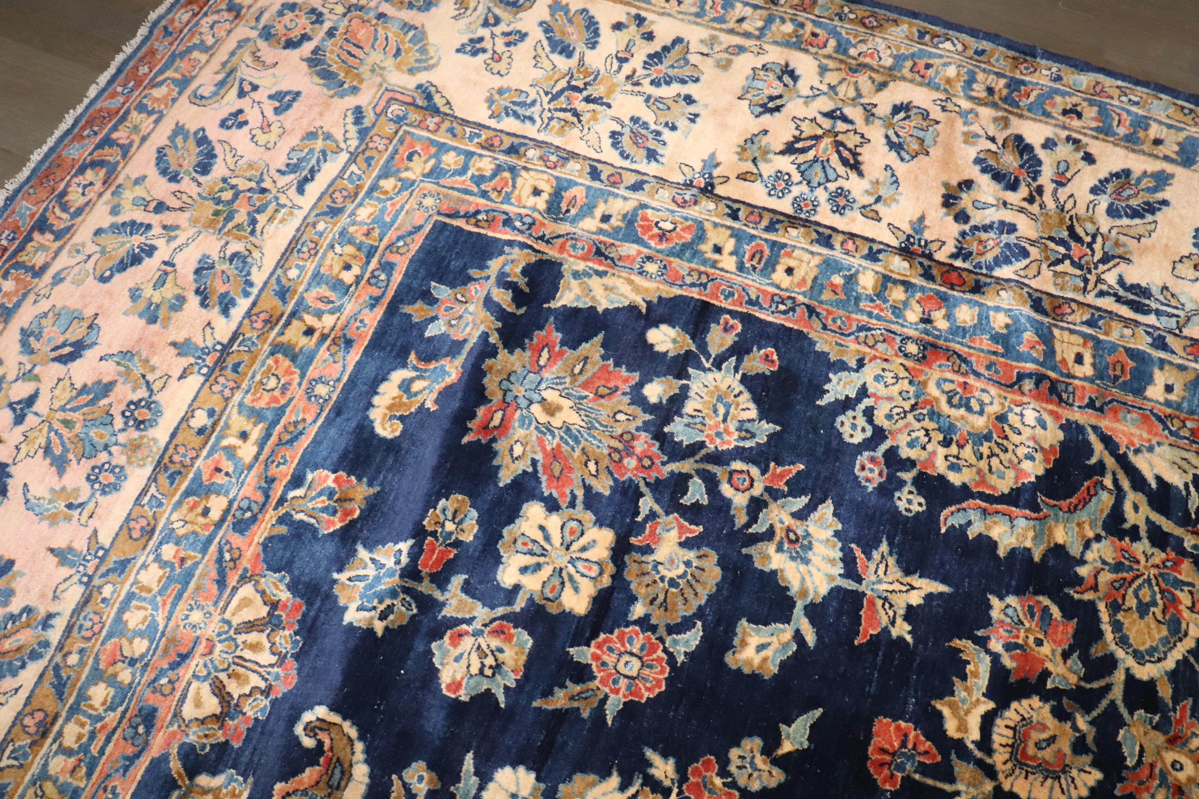 Zabihi Collection Oversize Manchester Wool Navy Persian Sarouk Rug For Sale 12